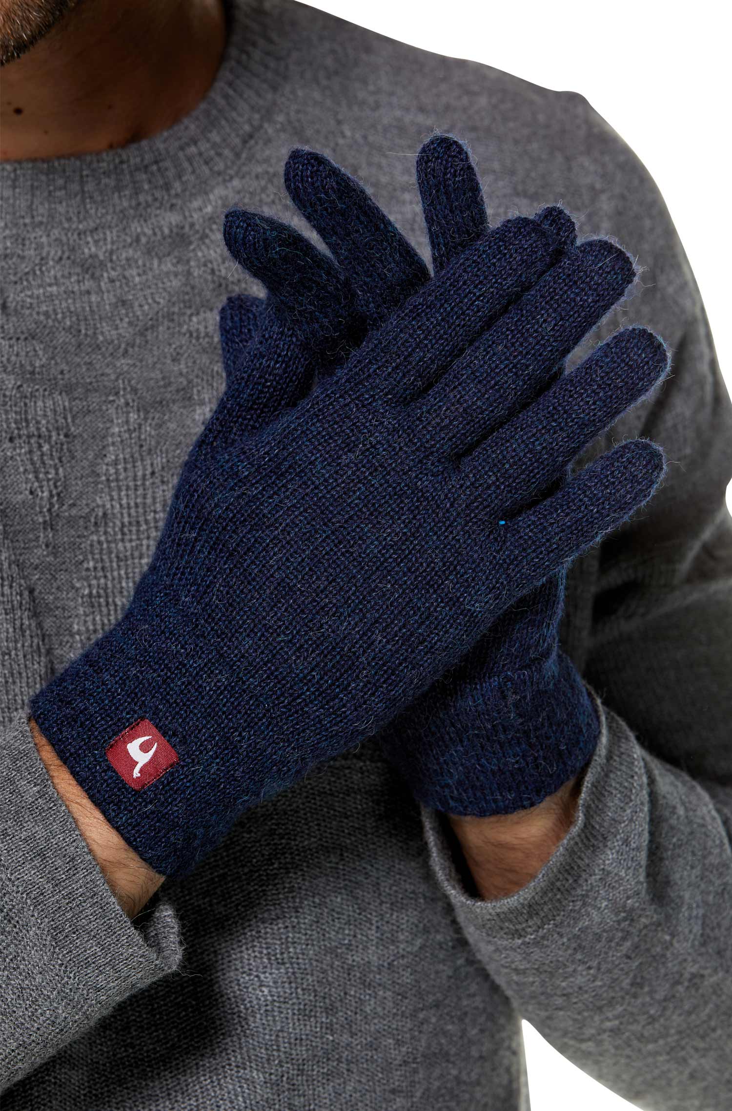 Alpaka Handschuhe UNI-blau meliert
