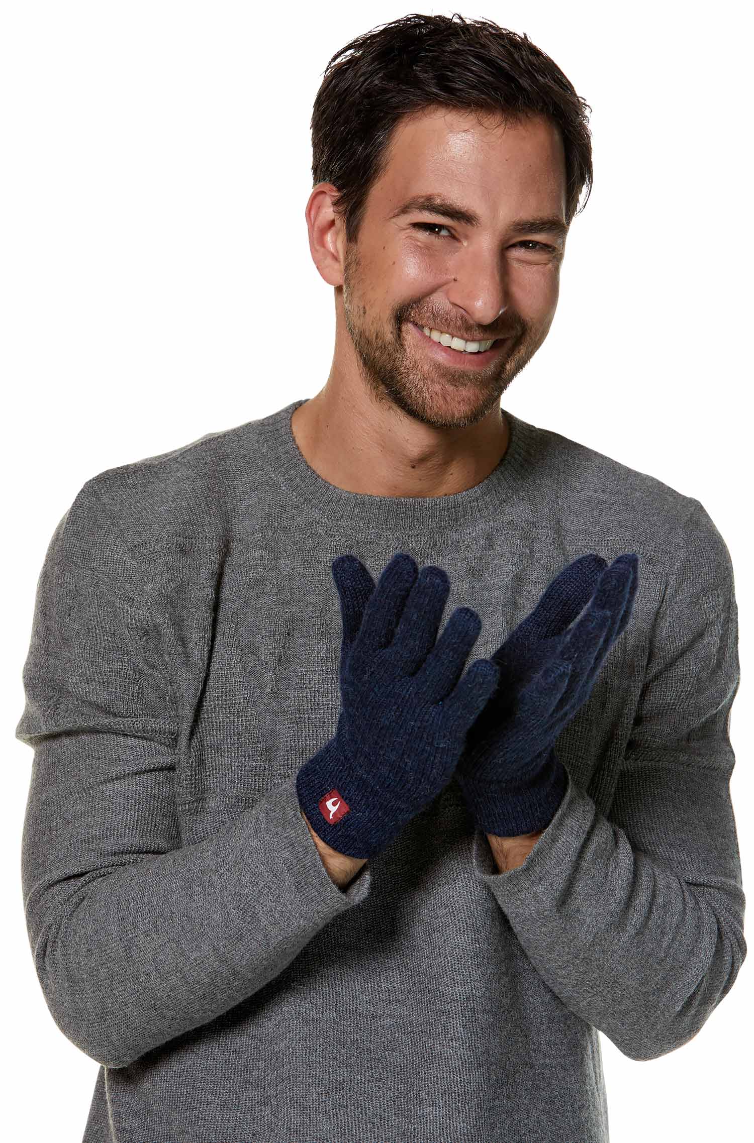Alpaka Handschuhe UNI-blau meliert