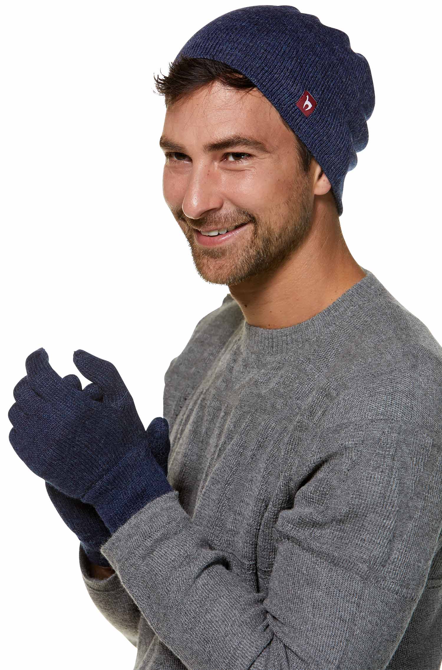 Alpaka Handschuhe UNI-blau meliert