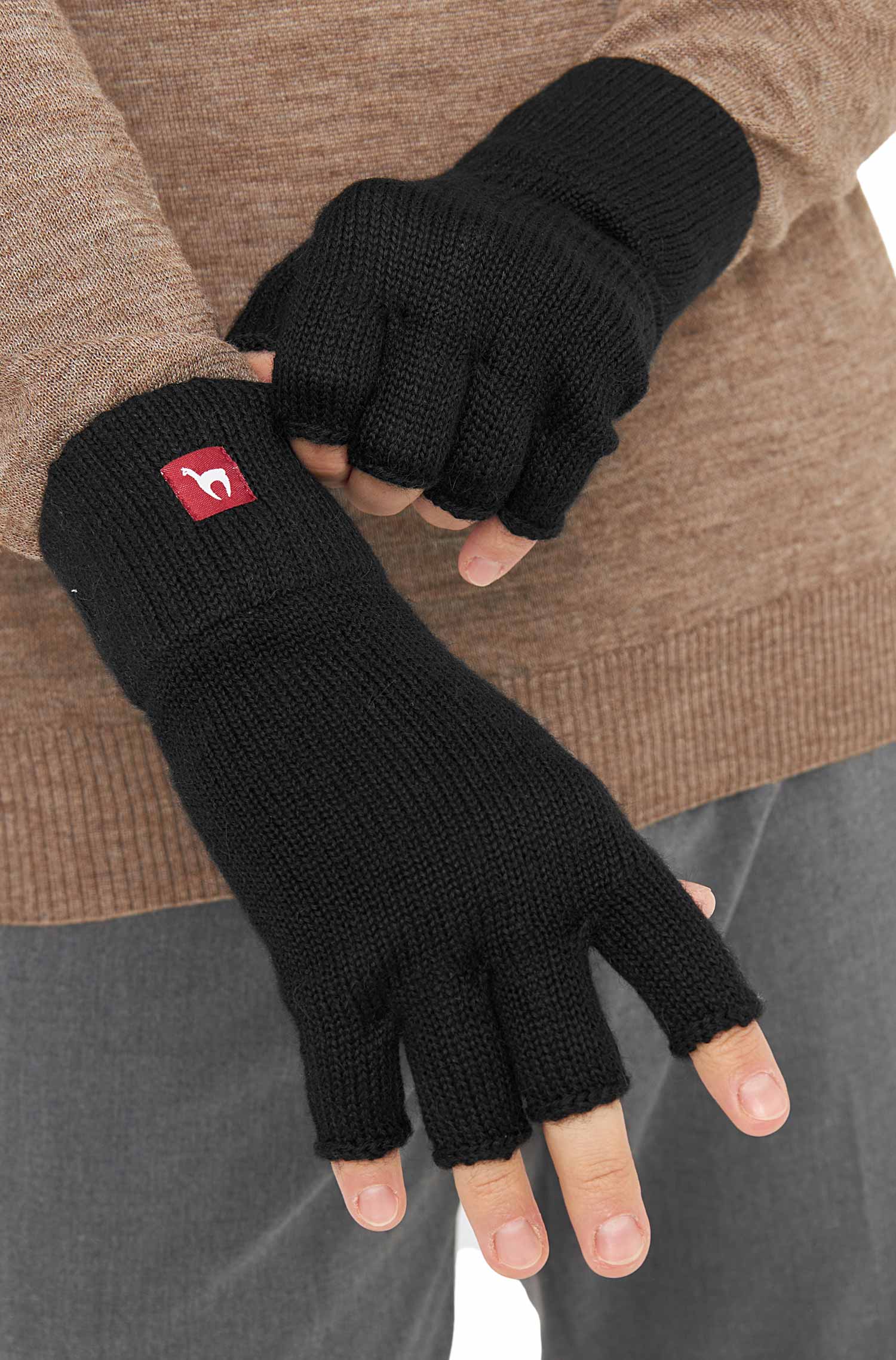 Alpaka Handschuhe UNI fingerlos-schwarz