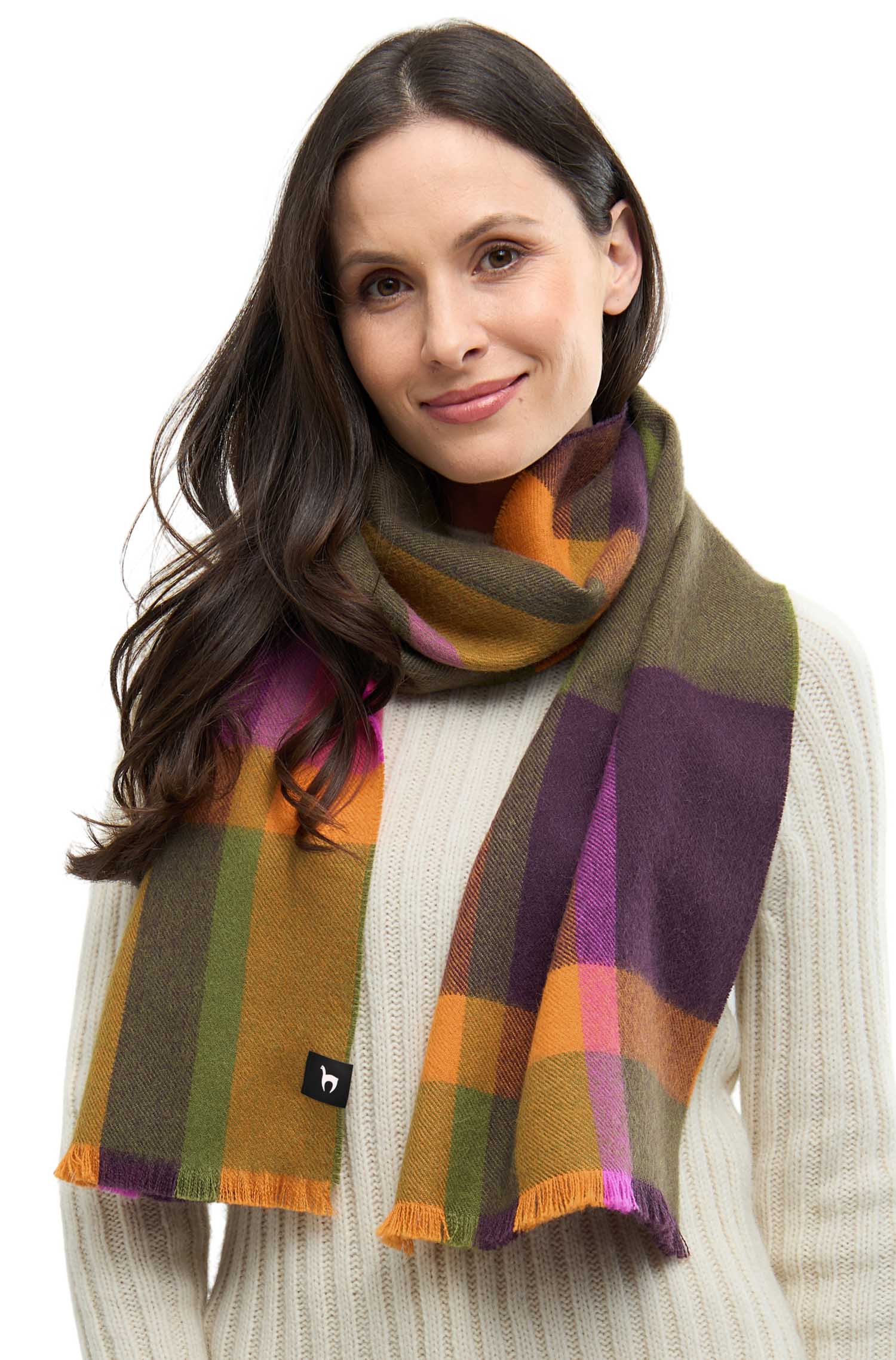 Alpaka Webschal ALEGRO-khaki/pink