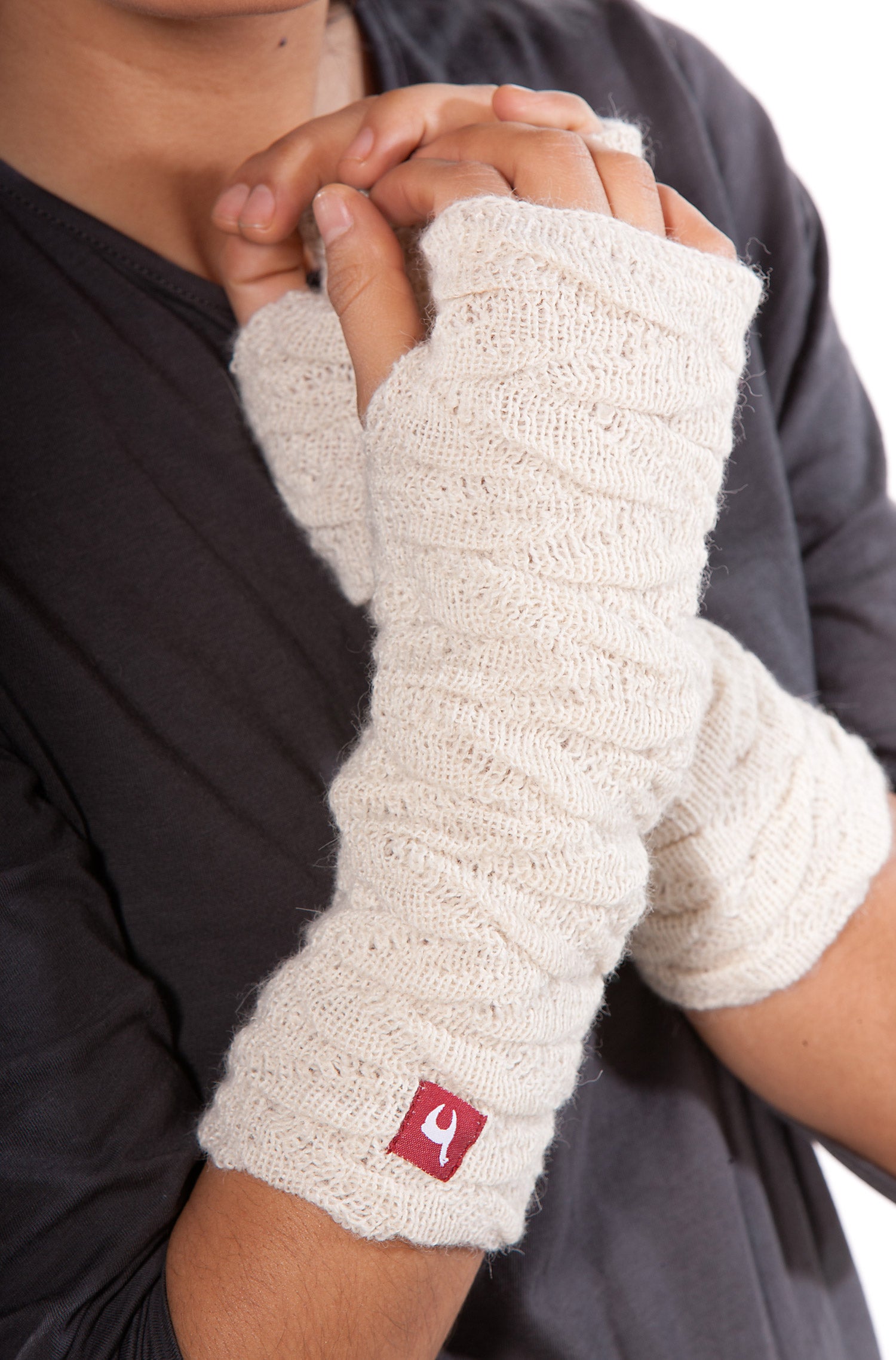Alpaka Armstulpen BIESEN-wollweiss