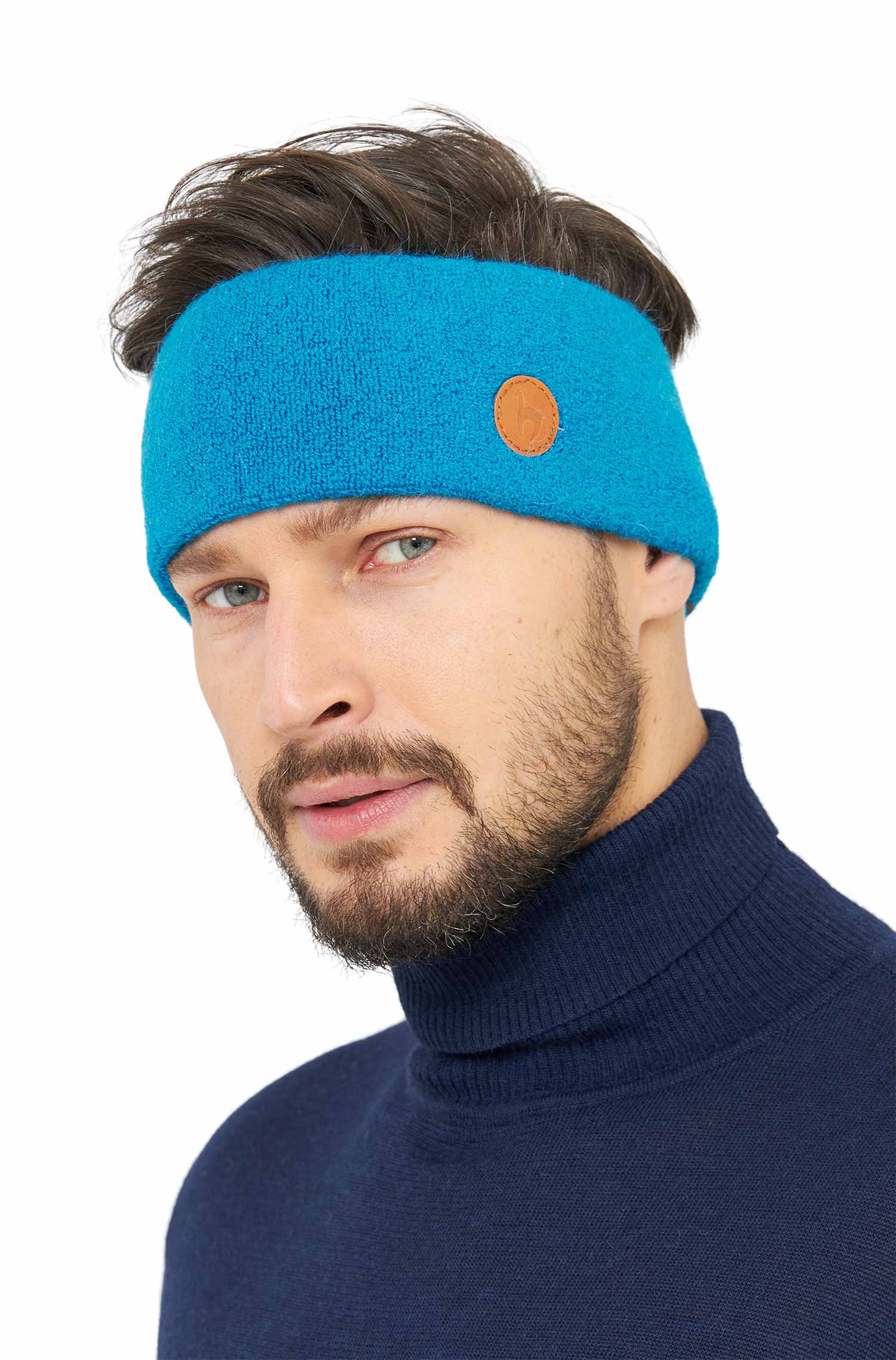 Alpaka Stirnband STRETCH Original-azurblau