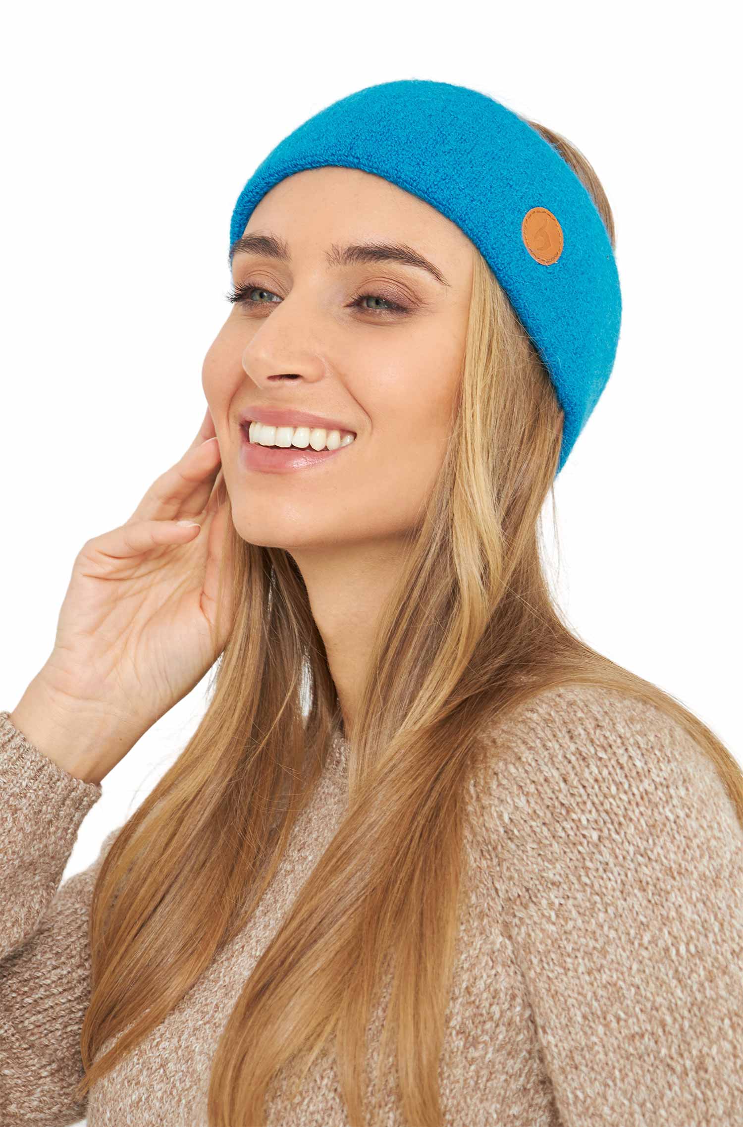 Alpaka Stirnband STRETCH Original-azurblau
