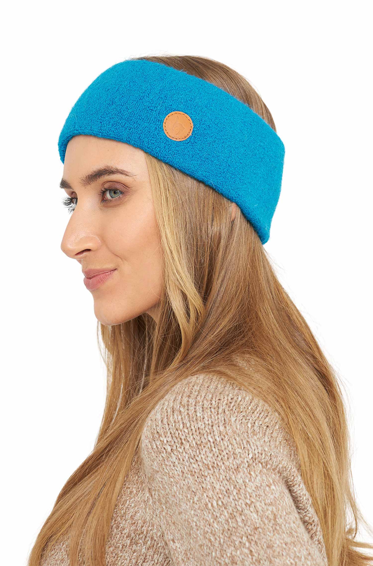 Alpaka Stirnband STRETCH Original-azurblau
