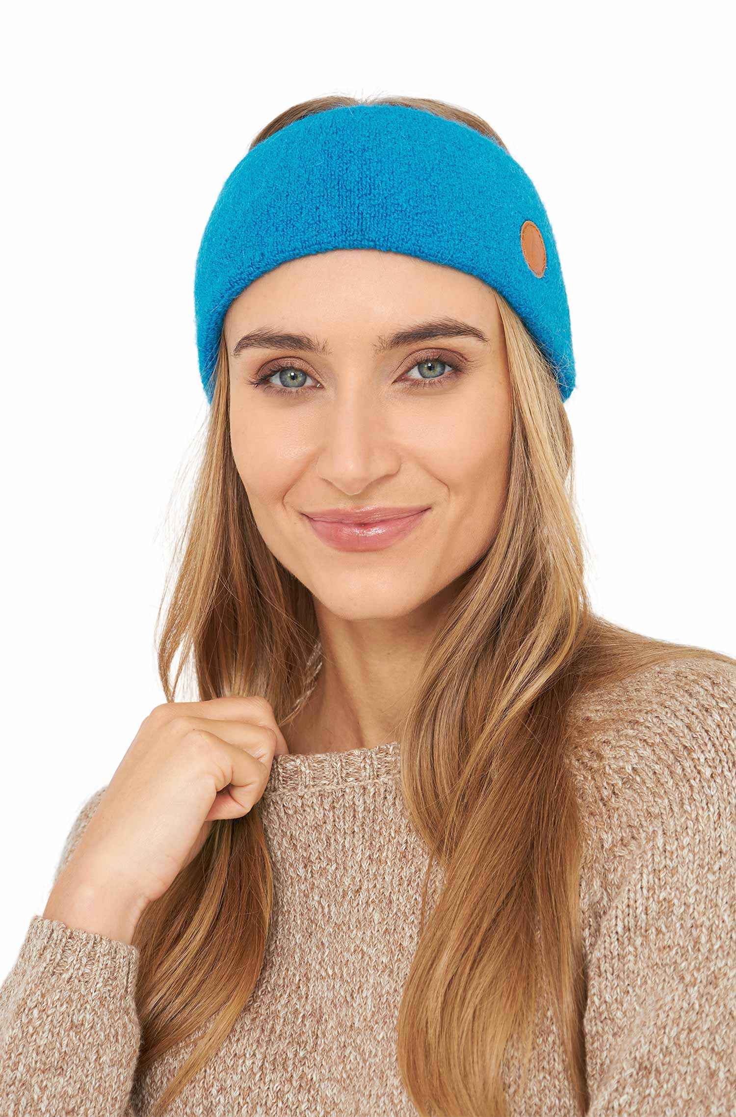 Alpaka Stirnband STRETCH Original-azurblau