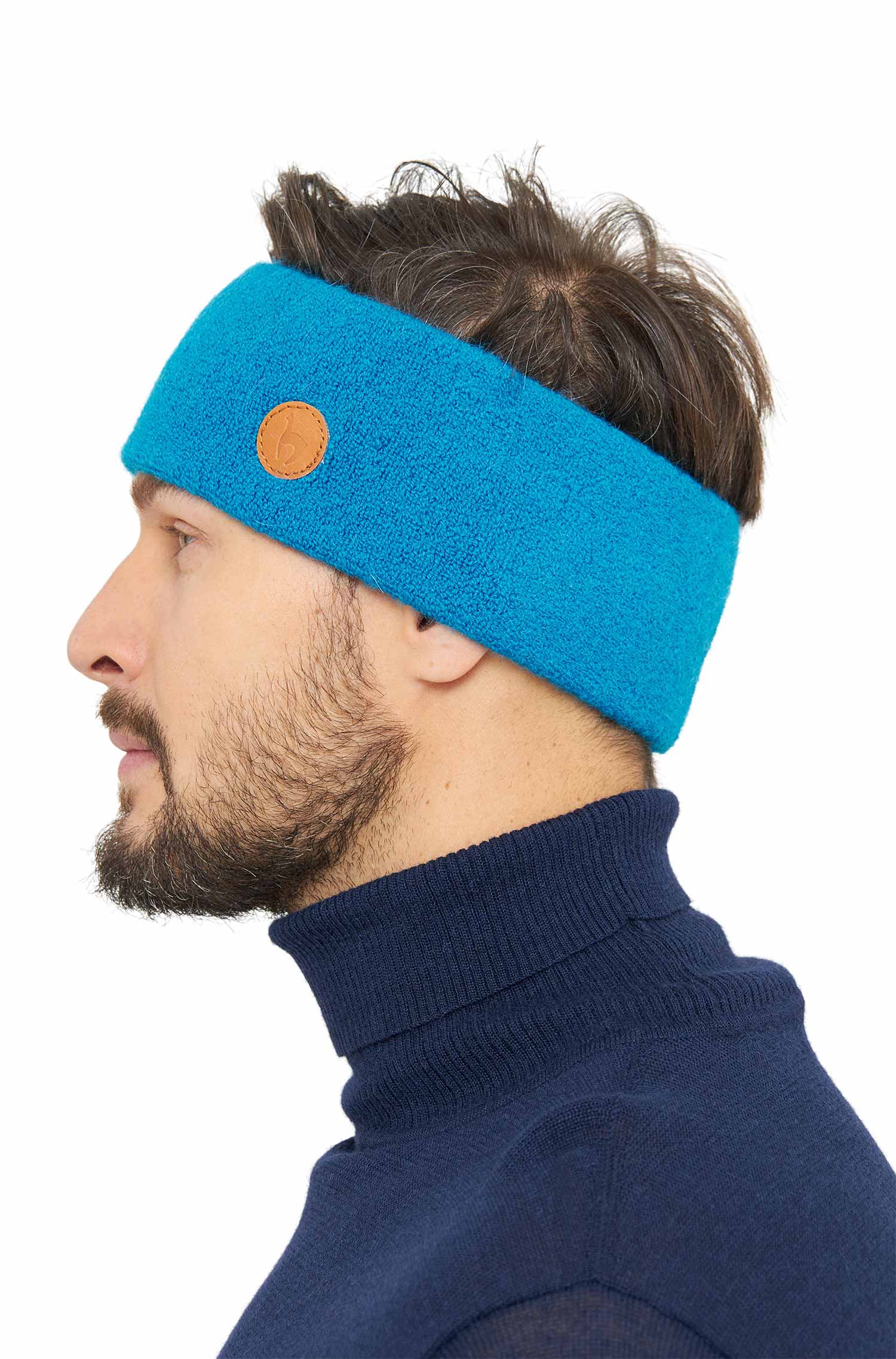 Alpaka Stirnband STRETCH Original-azurblau