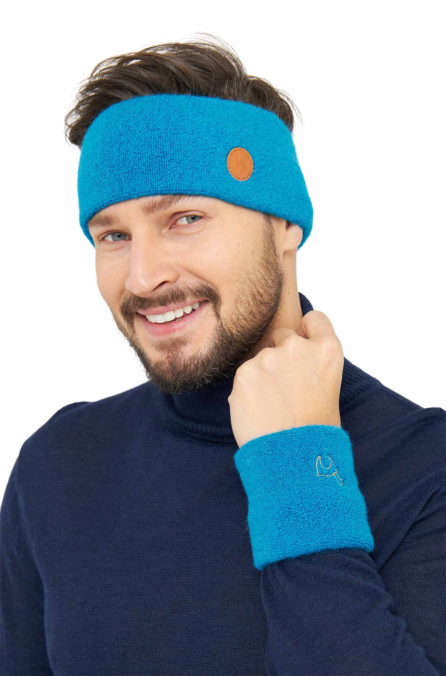 Alpaka Stirnband STRETCH Original-azurblau
