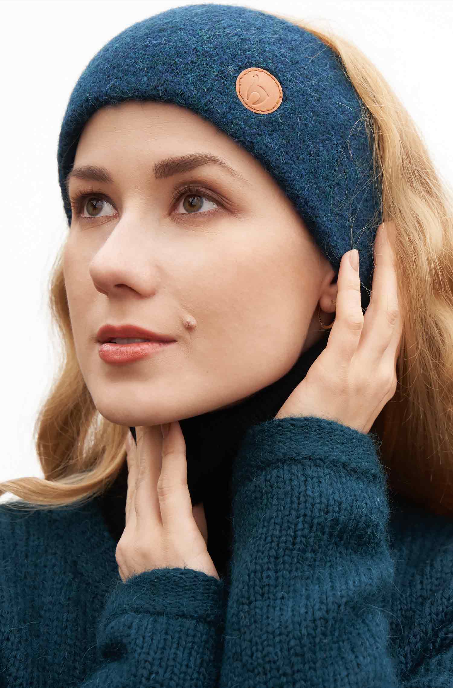 Alpaka Stirnband STRETCH Original-petrol