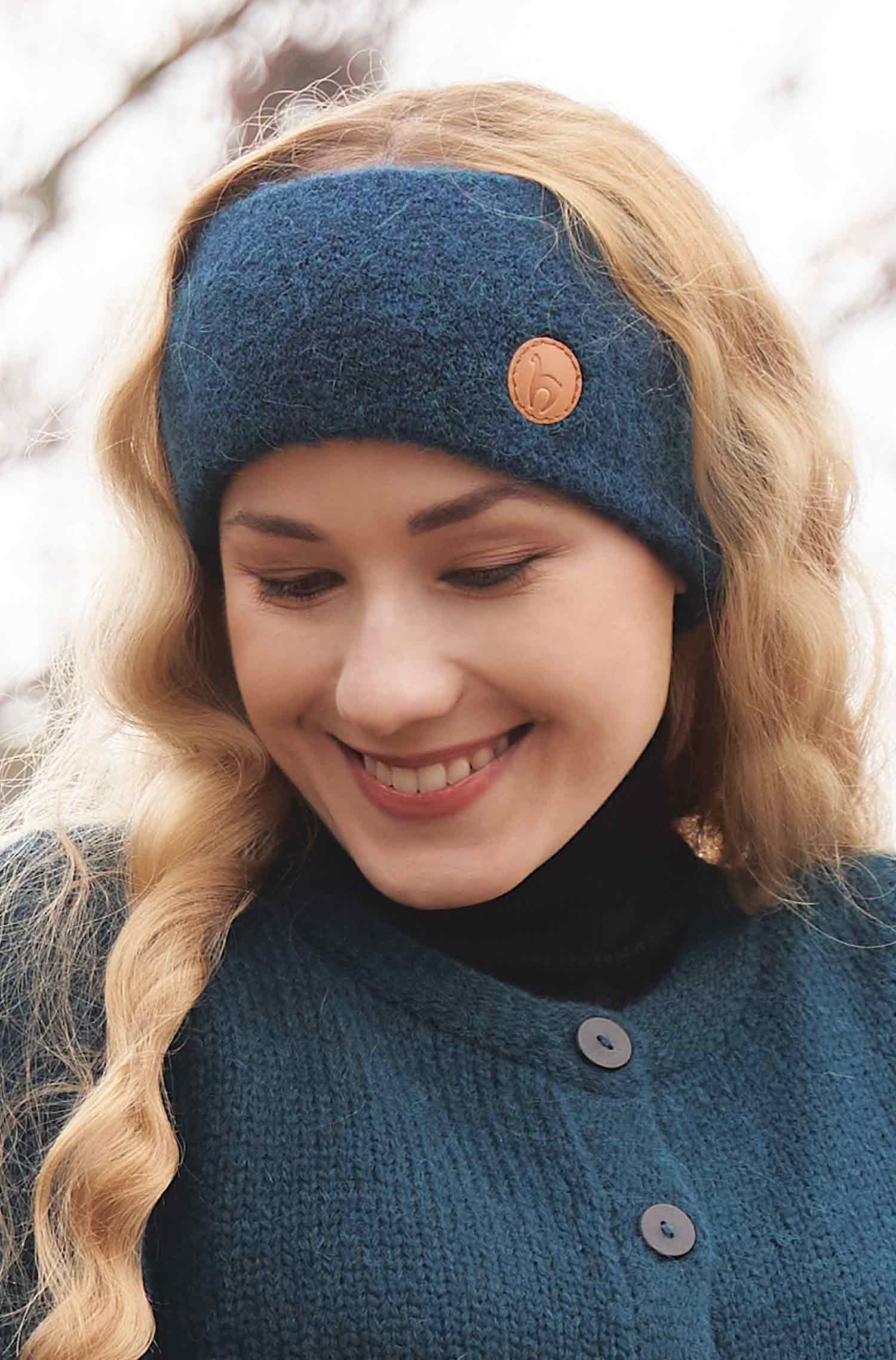 Alpaka Stirnband STRETCH Original-petrol