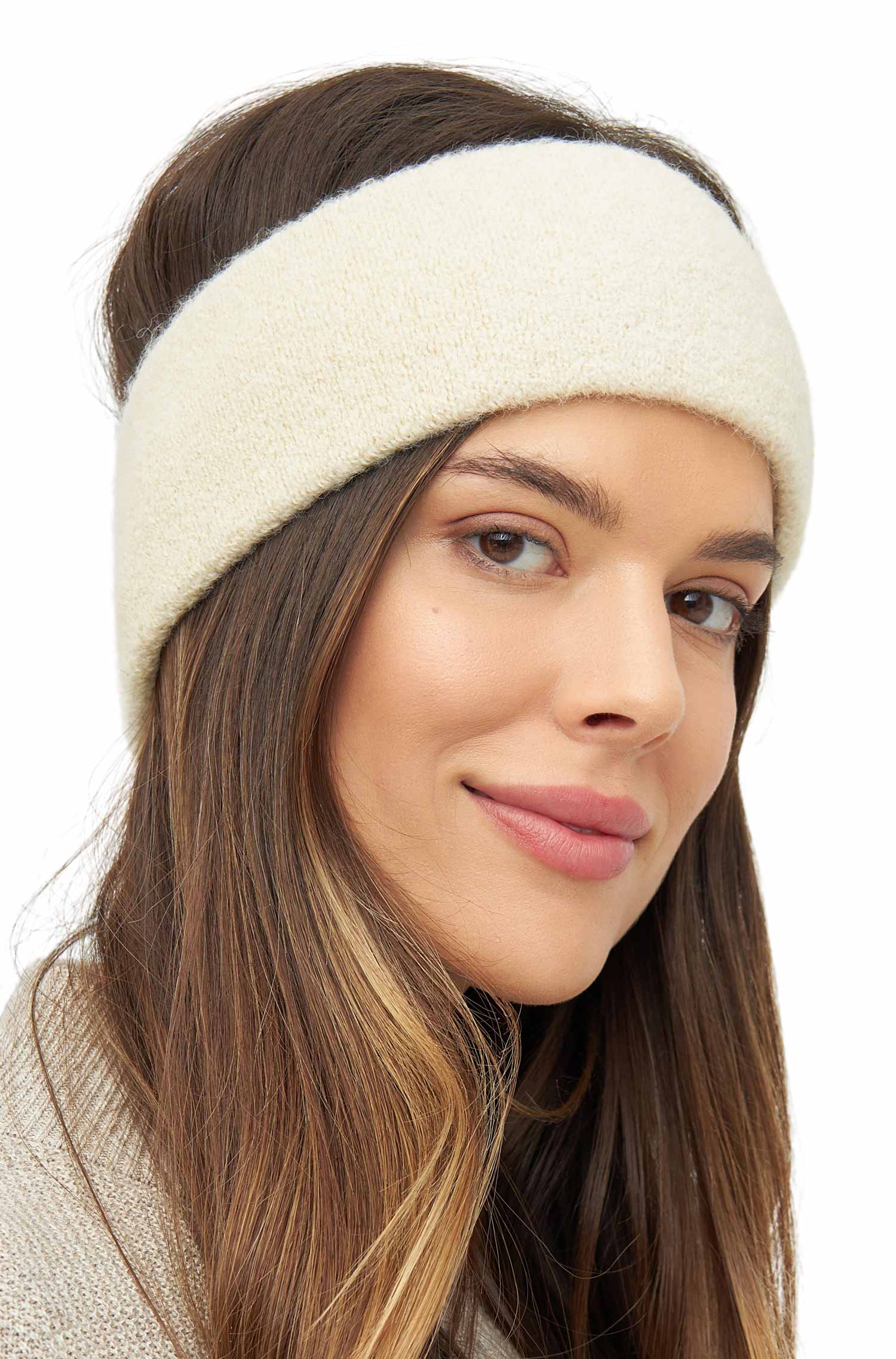 Alpaka Stirnband STRETCH Original-wollweiss