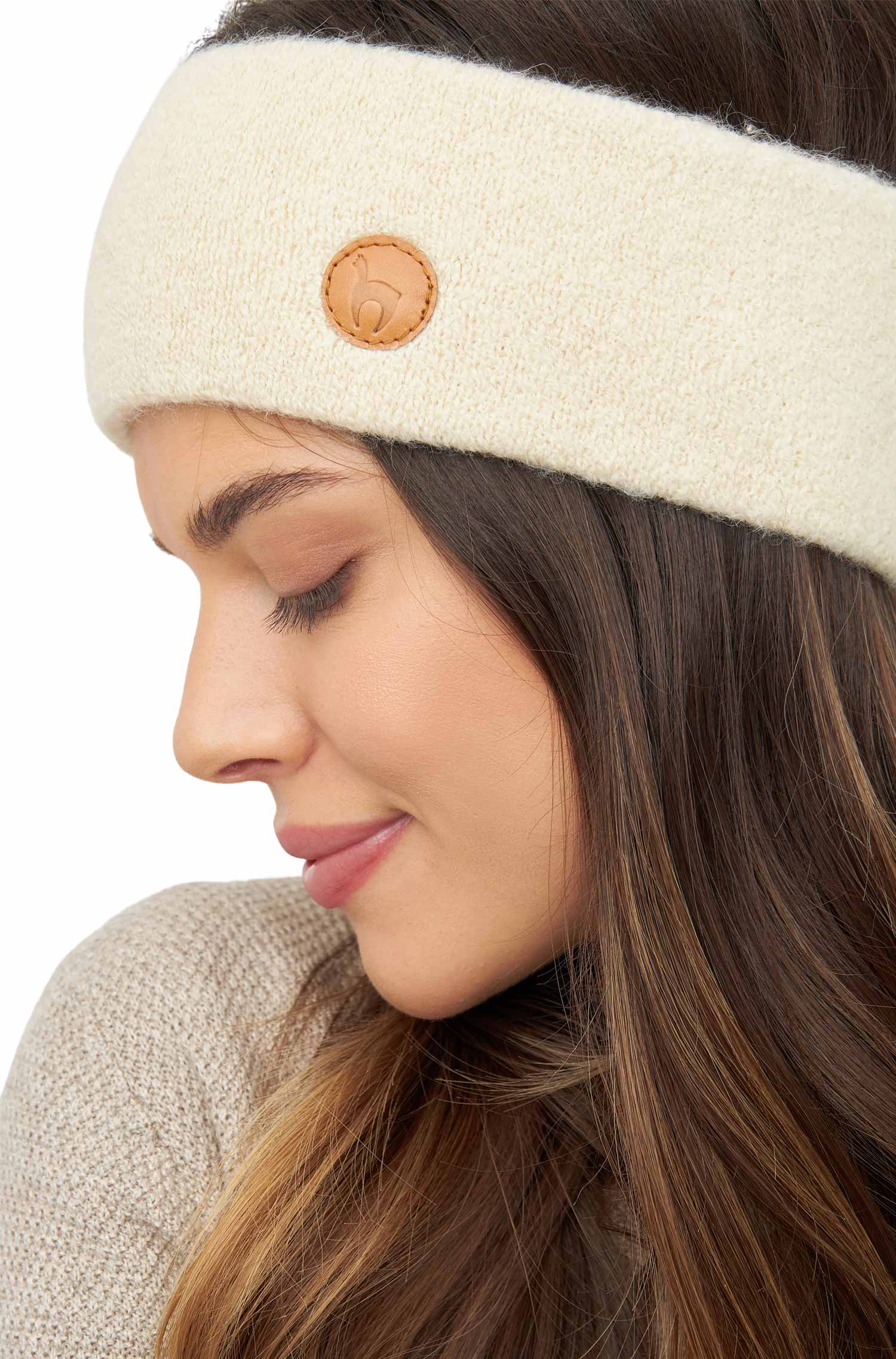 Alpaka Stirnband STRETCH Original-wollweiss