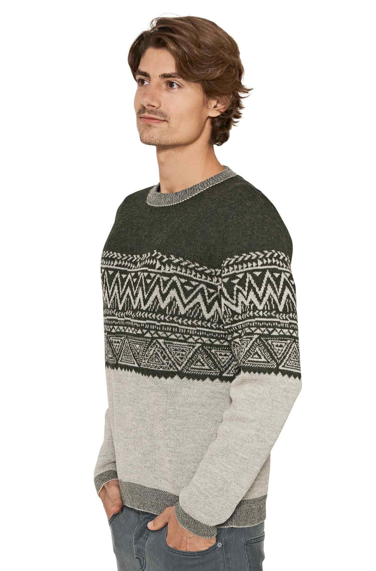 Rundhals Pullover GIORGIO Herren Baby Alpaka Rundhals-tannengrün/silber
