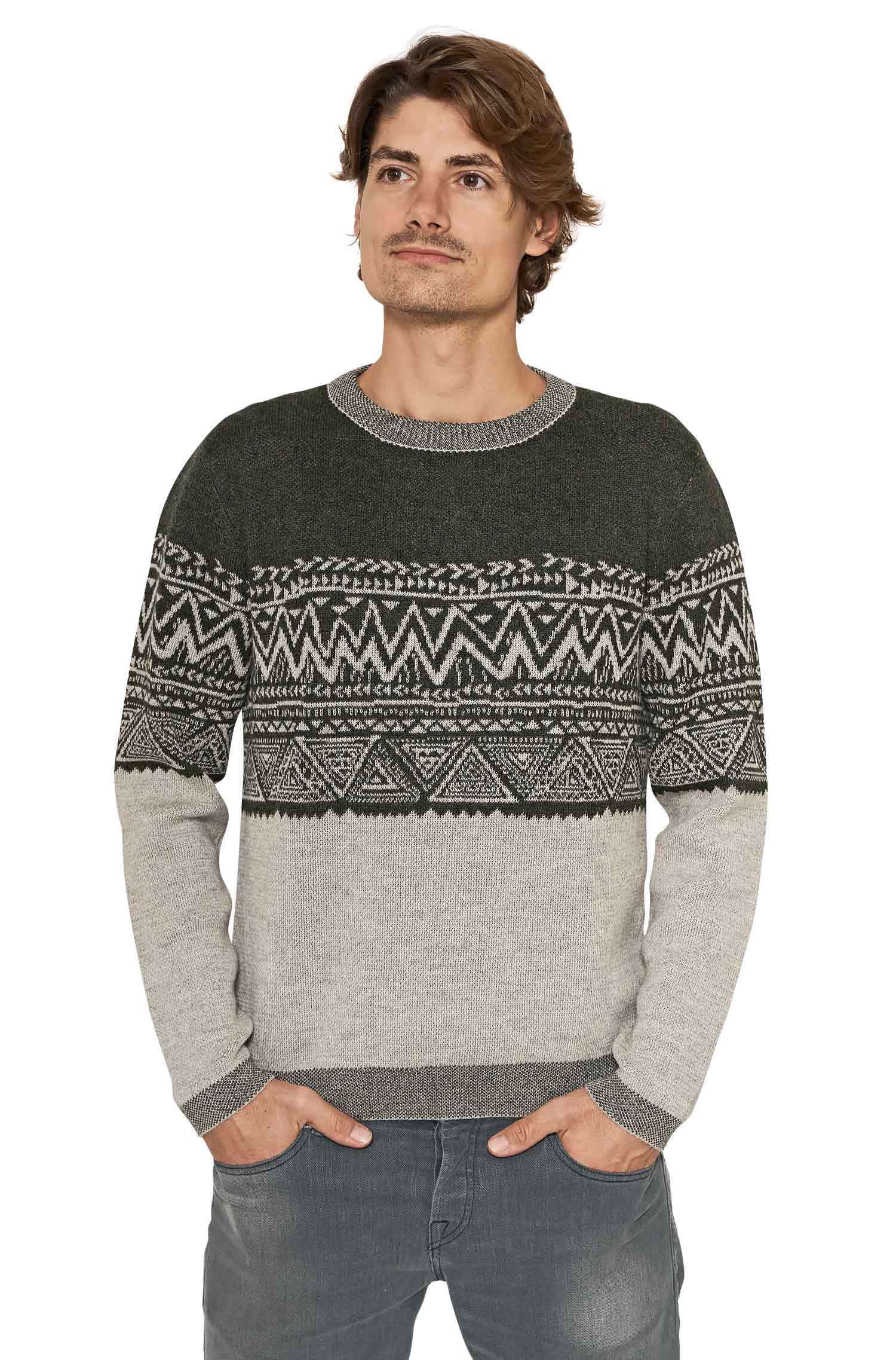 Rundhals Pullover GIORGIO Herren Baby Alpaka Rundhals-tannengrün/silber