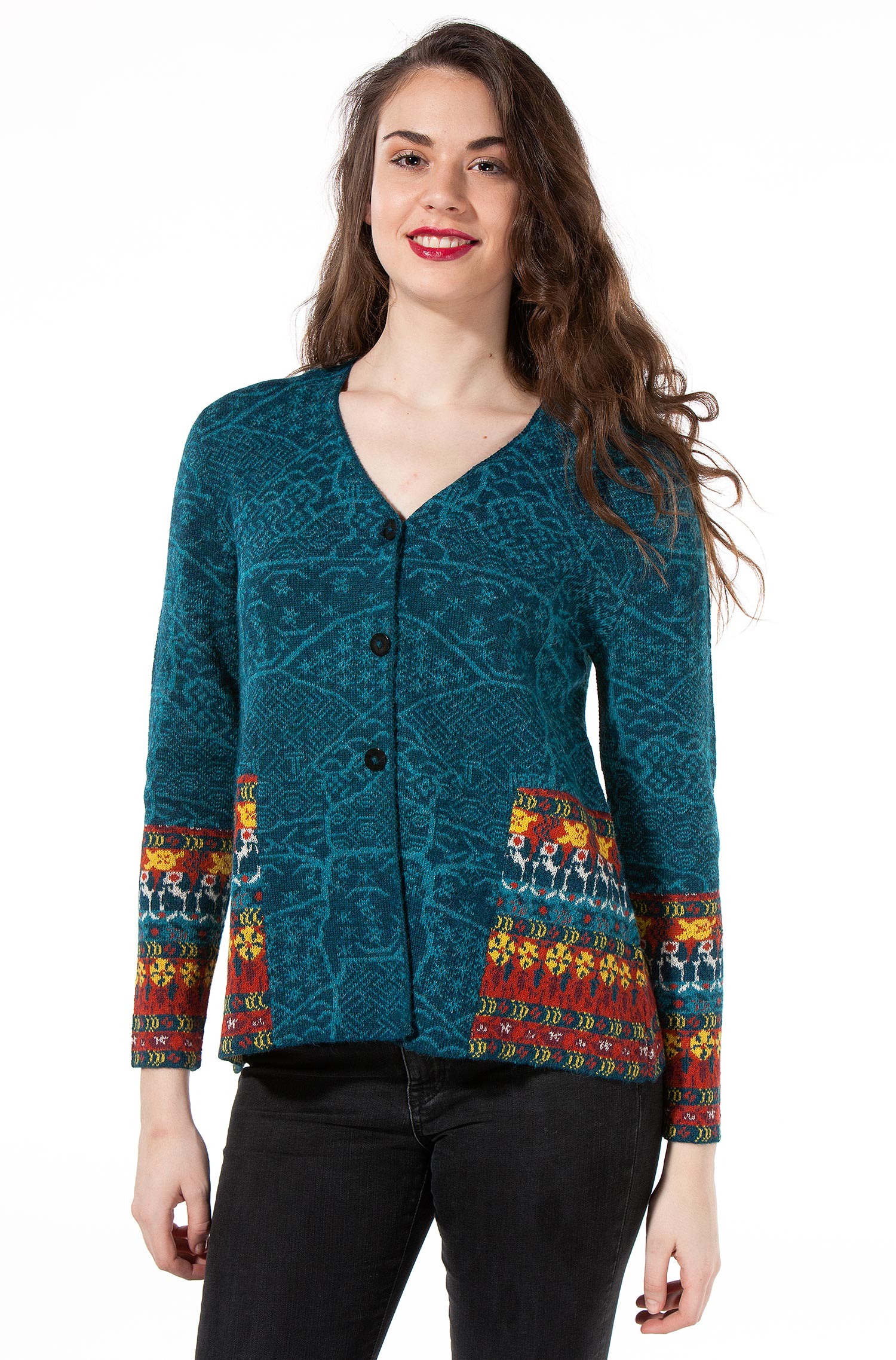 Alpaka Cardigan CAMPESINA aus 100% Baby Alpaka-petrol