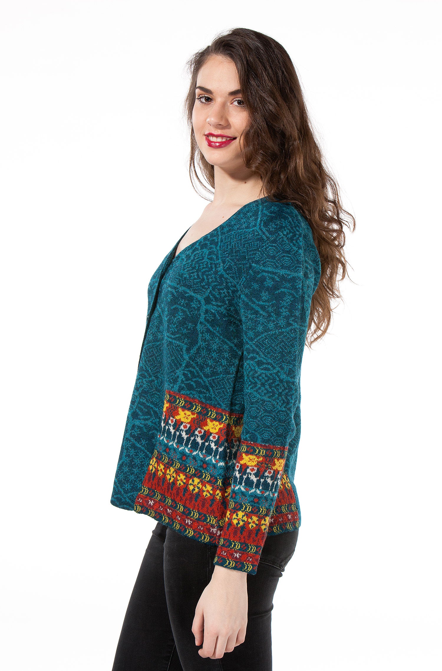 Alpaka Cardigan CAMPESINA aus 100% Baby Alpaka-petrol