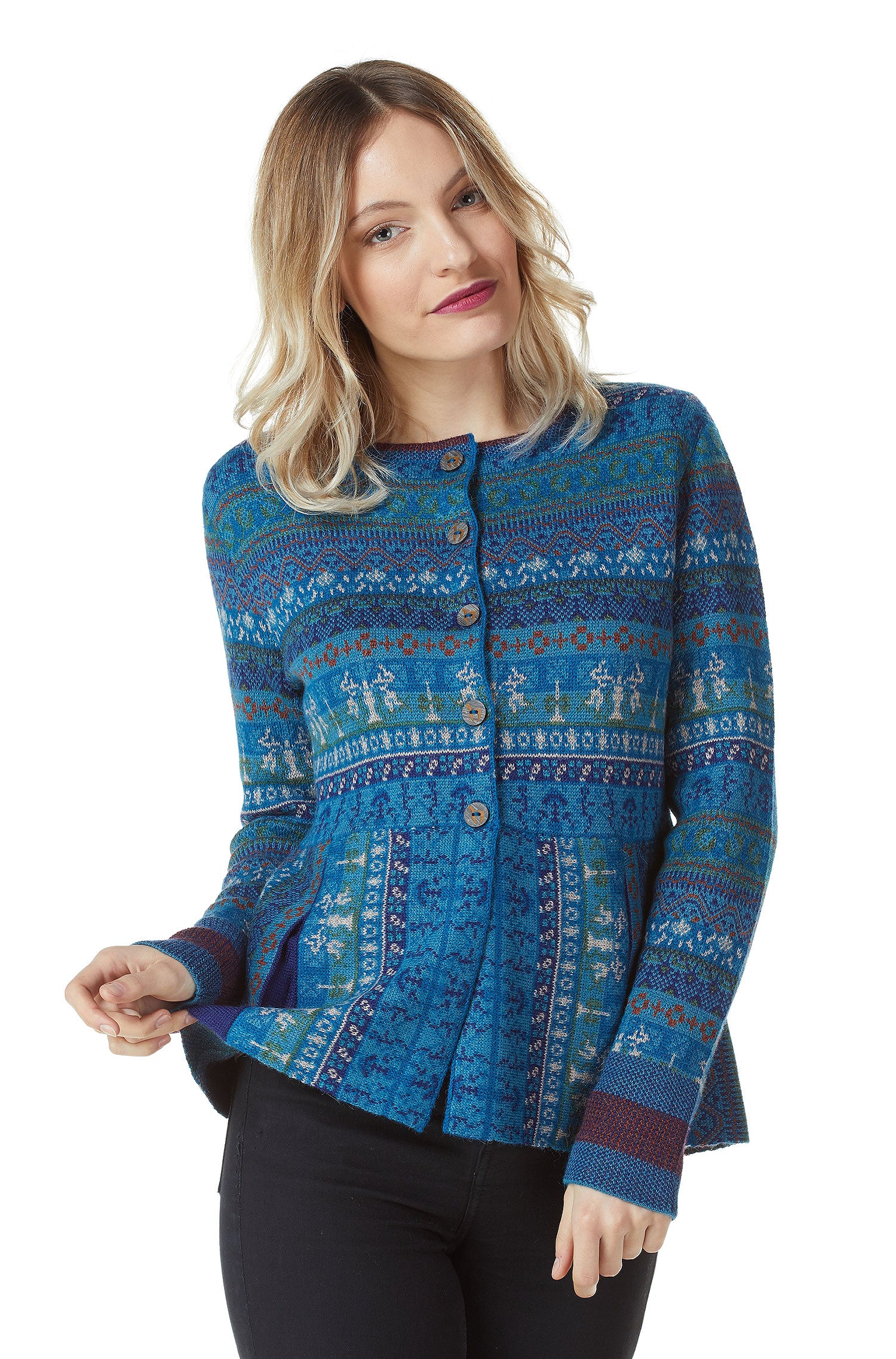 Alpaka Strickjacke GIA aus 100% Baby Alpaka-blau