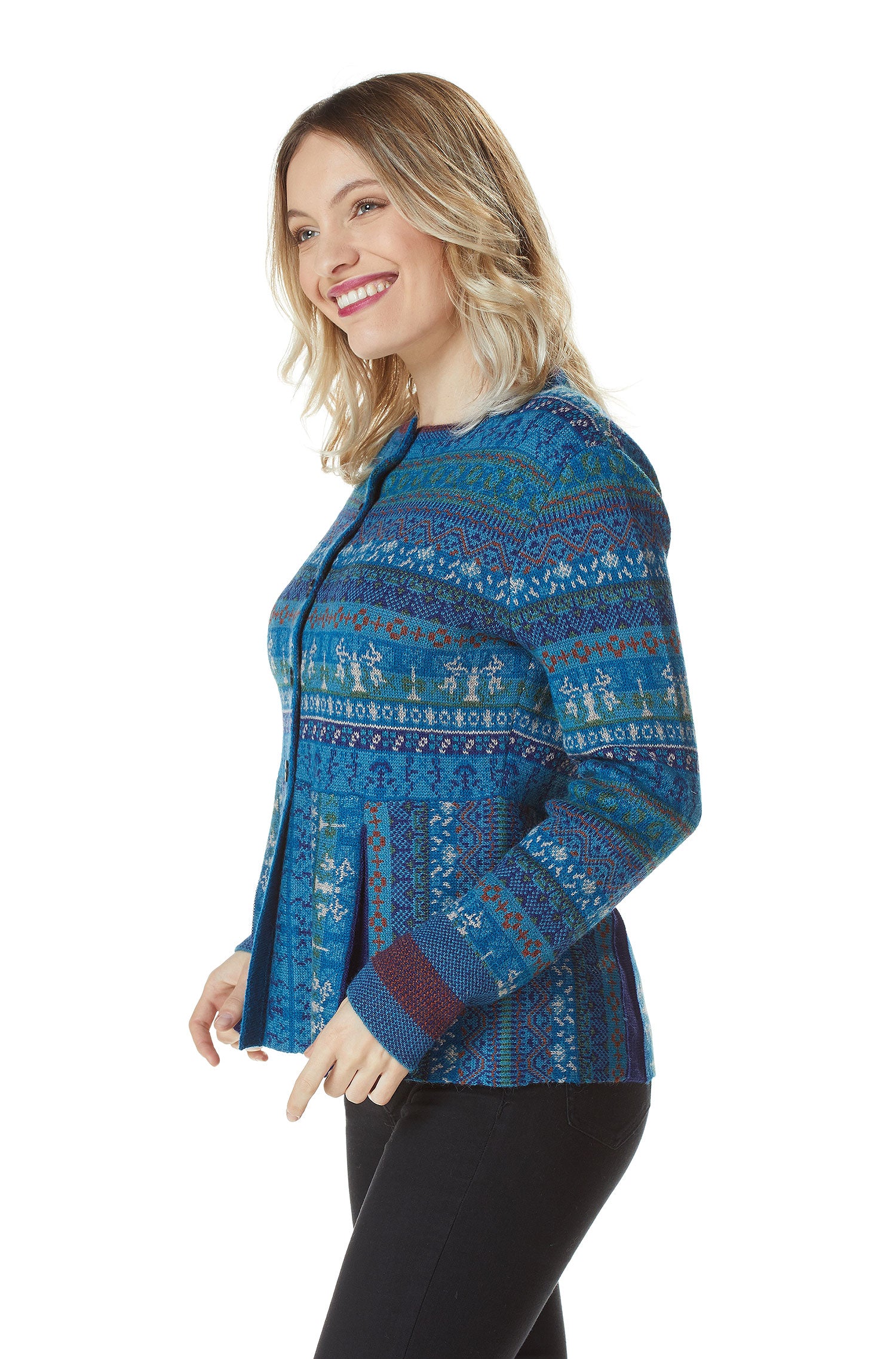 Alpaka Strickjacke GIA aus 100% Baby Alpaka-blau