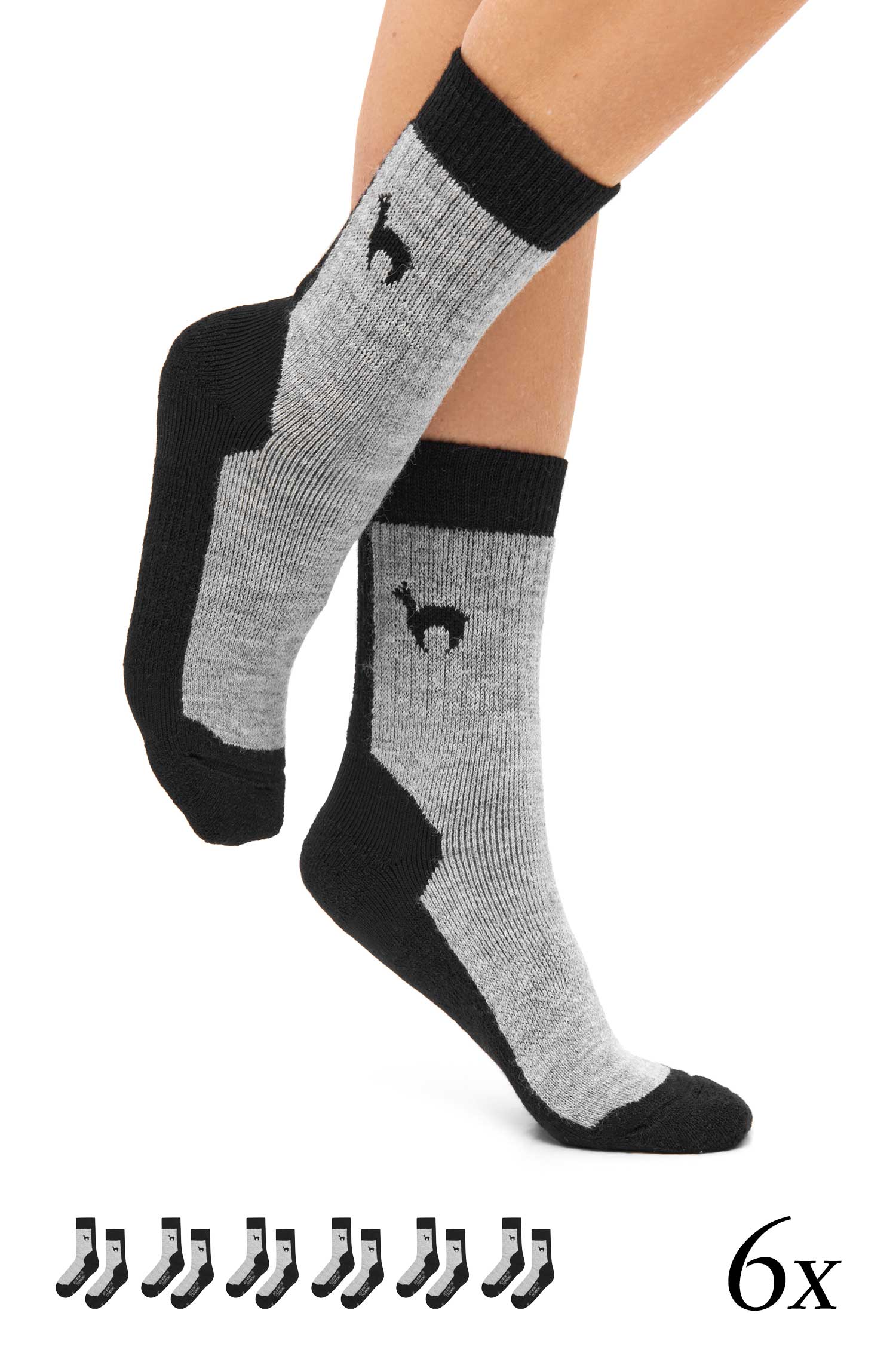 Alpaka Socken TREKKING | 6er-Pack-schwarz/grau