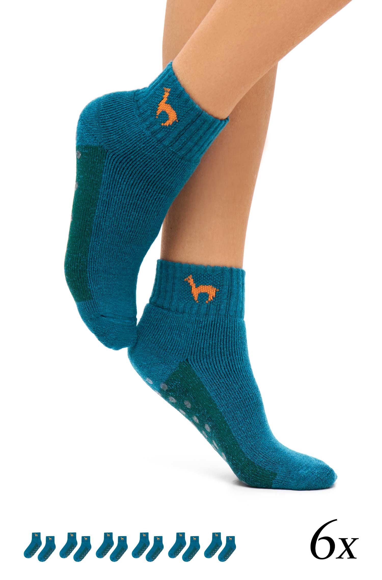 Alpaka Socken ABS kurz | 6er-Pack-petrol