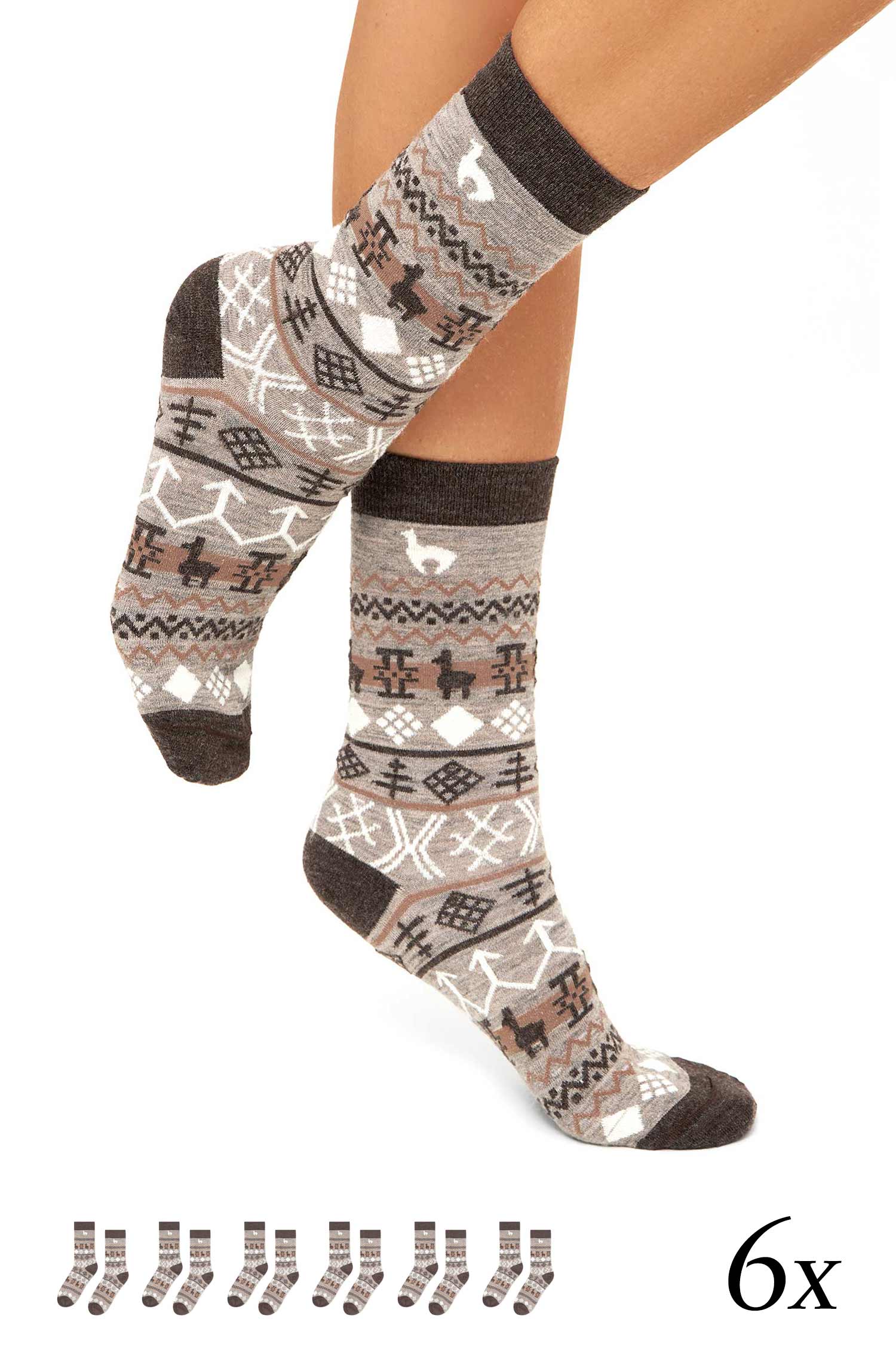 Alpaka Socken CAMINO | 6er-Pack-stein/mokka