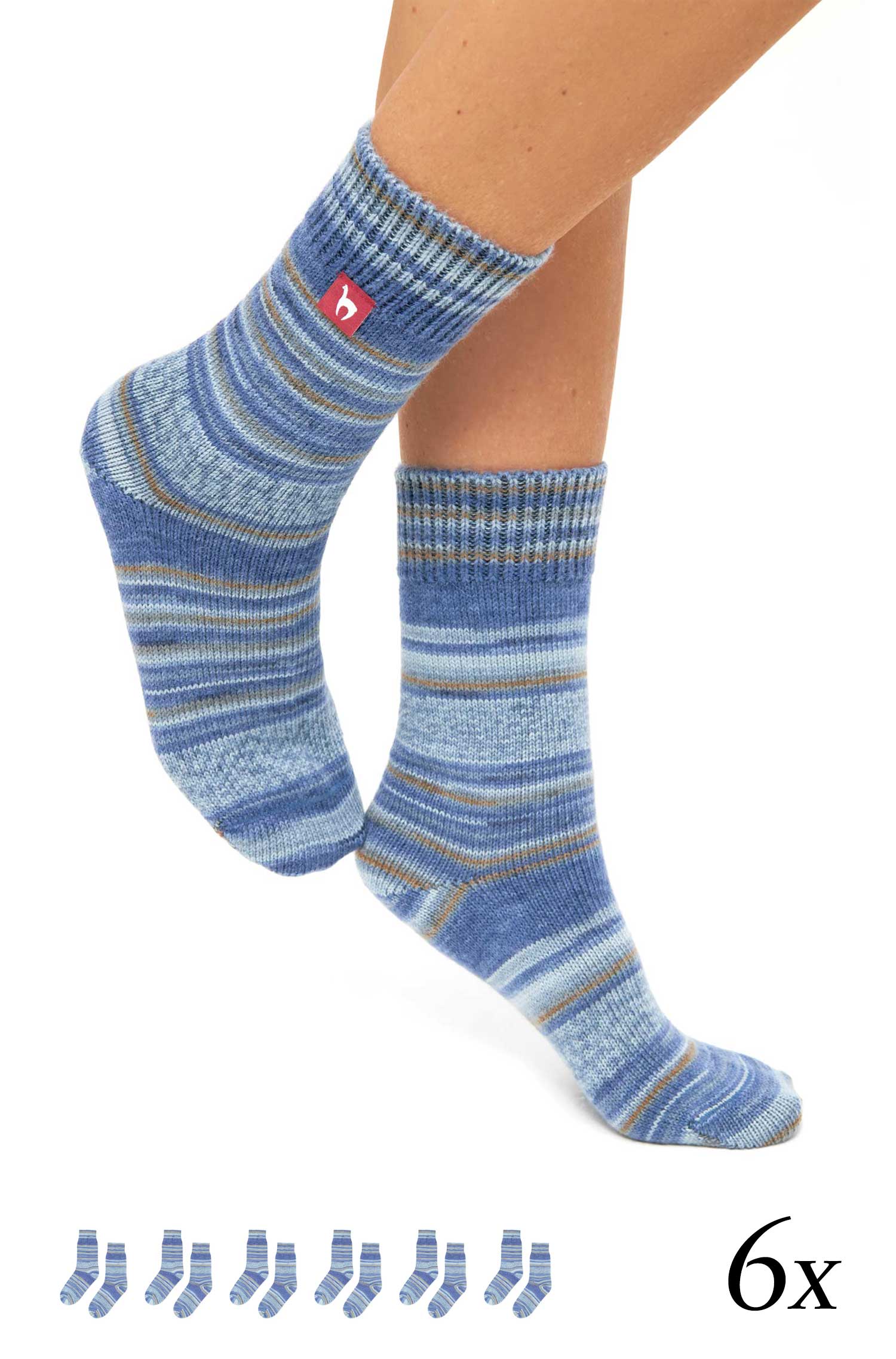 Alpaka Socken HARMONY | 6er-Pack-ocker/blau