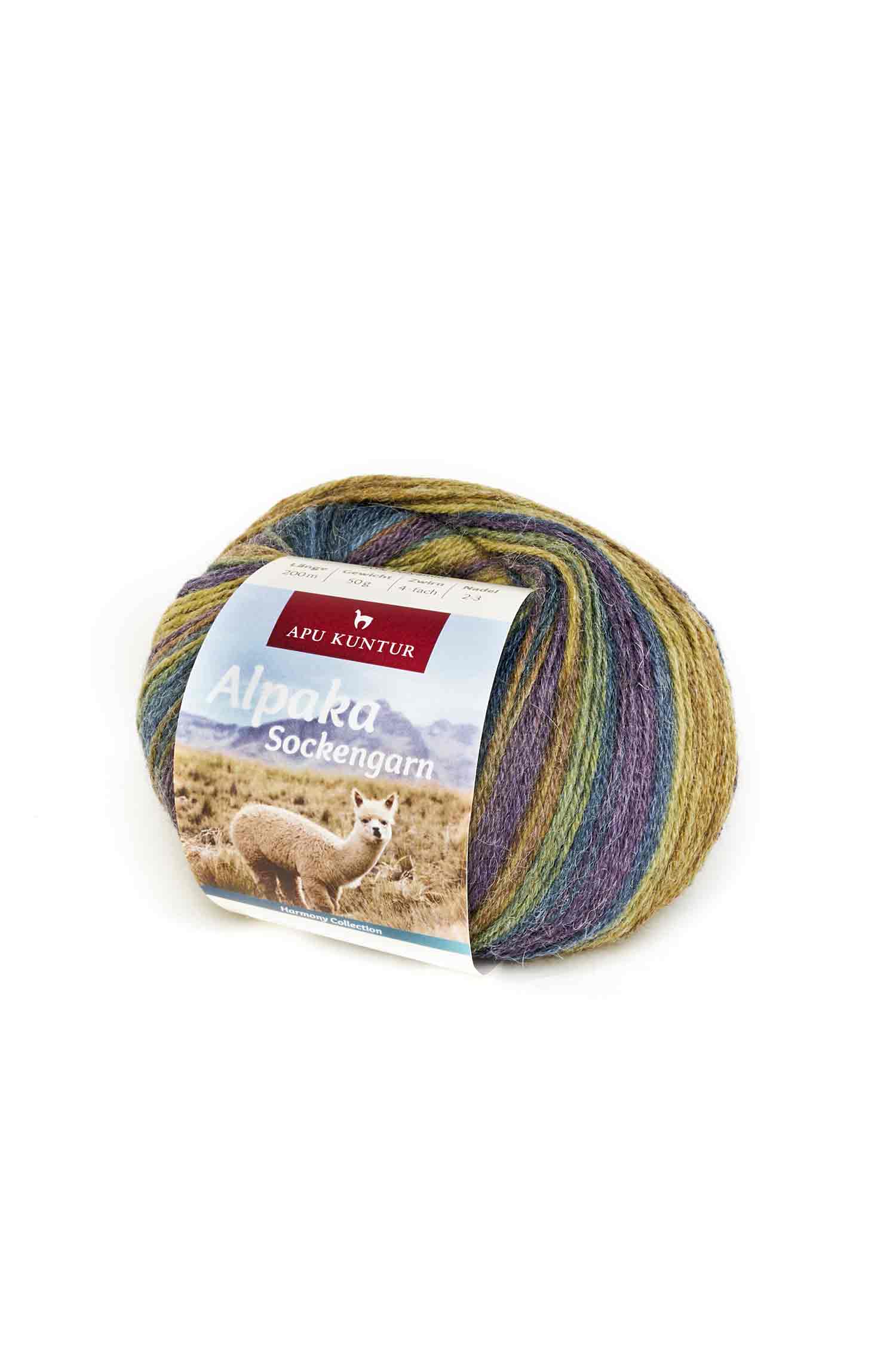 Alpaka Sockengarn HARMONY | 5×50g-olivgrün/blau