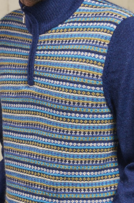 Herren Pullover Gr M Troyer Zipper Pulli Sweater Strick Mode Neu Blau
