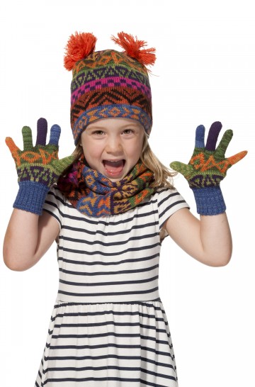 Kids fingered gloves AQUARELL for 7-9 years lined with cotton fleece