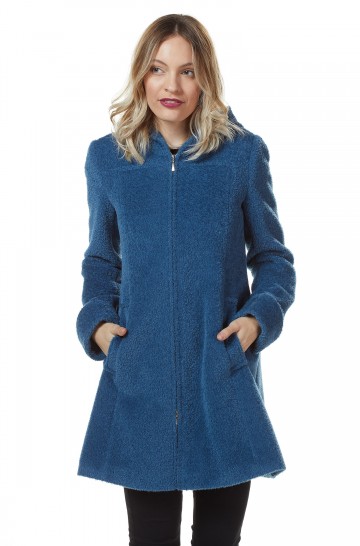 Woven coat FLURINA ladies alpaca wool hood lined