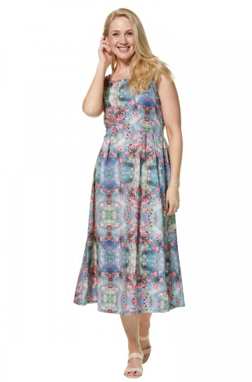 ARABELLA floral printed midi sleeveless dress made of organic pima cotton for women