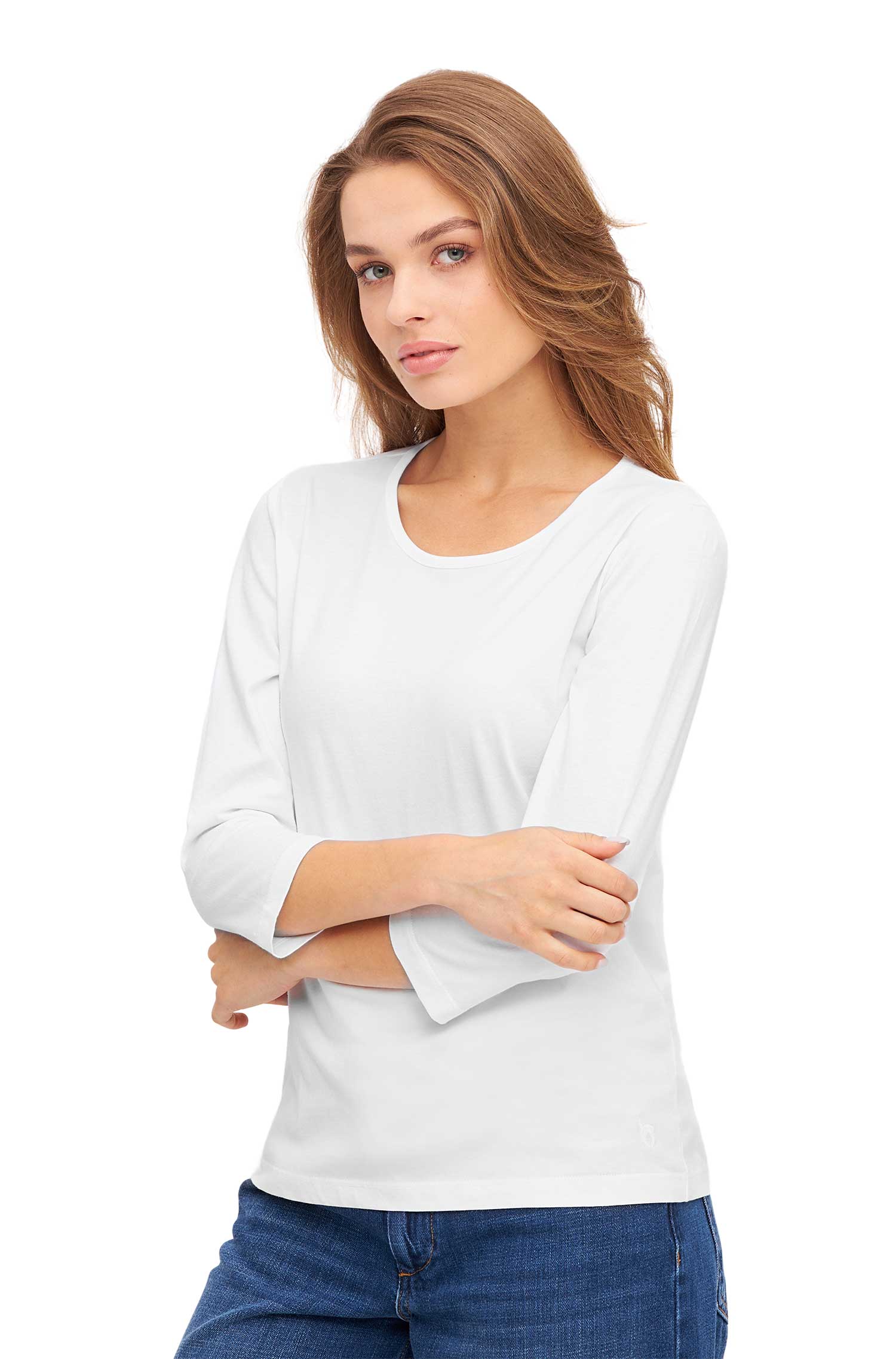 3/4-Arm T-SHIRT aus Bio-Pima-Baumwolle-weiss