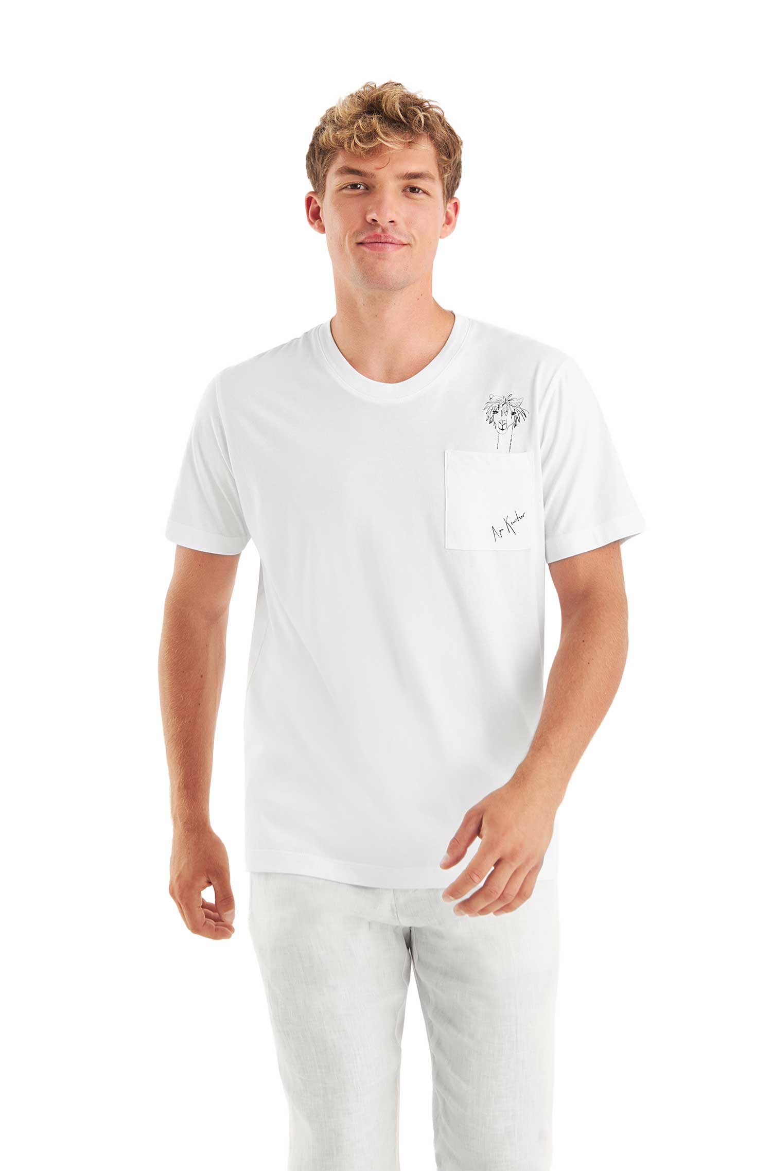 T-Shirt RASSI mit Alpaka-Print und Tasche-weiss