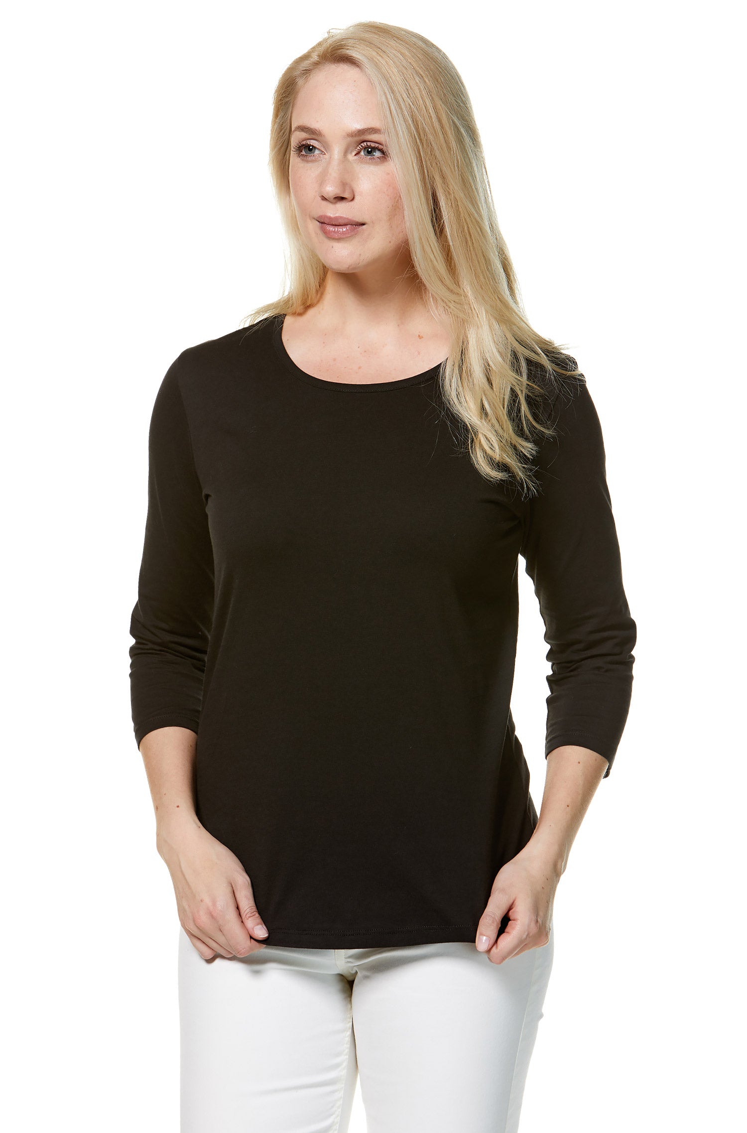 T-Shirt mit 3/4 Arm aus 100% Bio-Pima-Baumwolle-schwarz