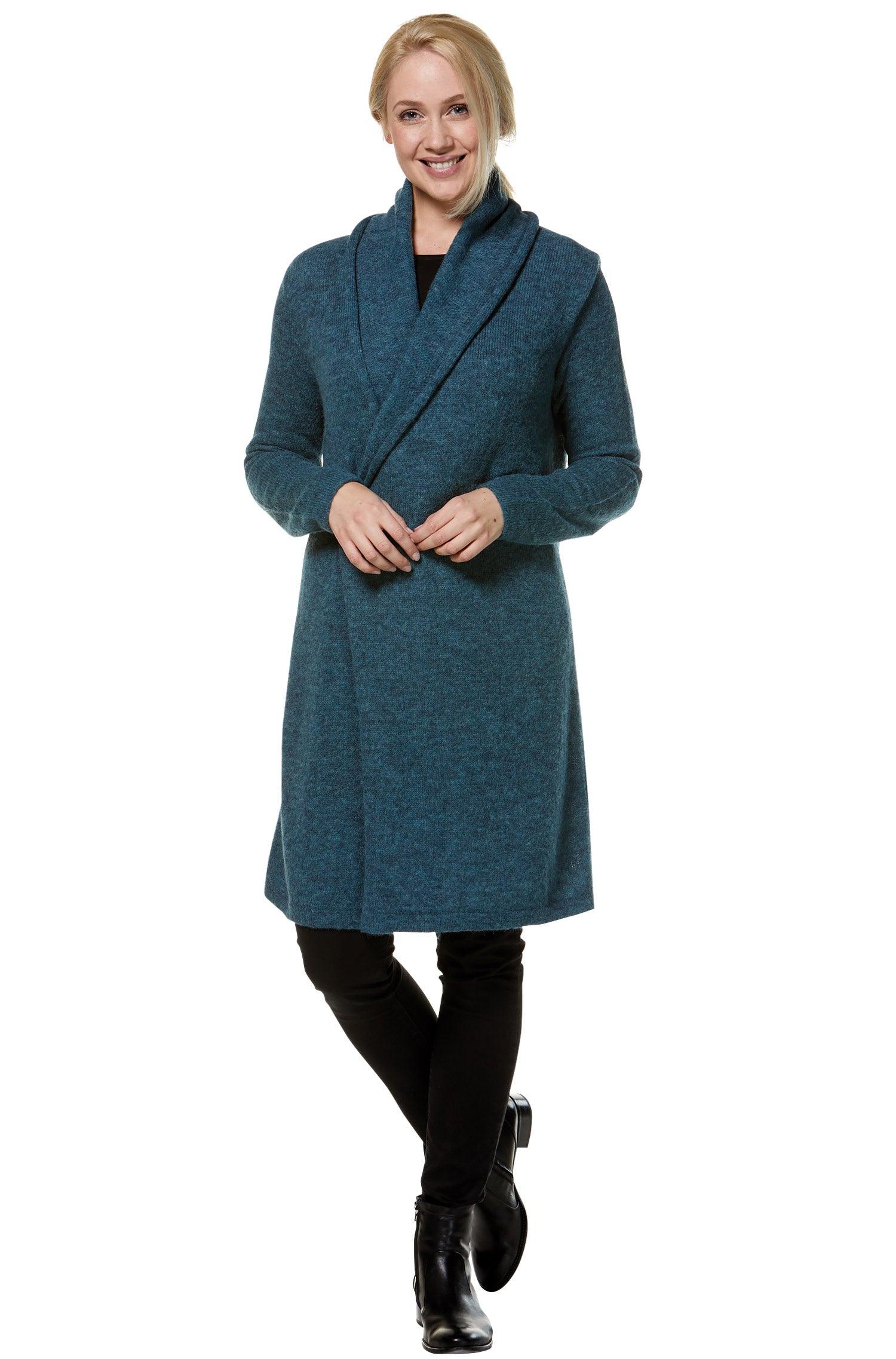 Alpaka Strickjacke PAULINA aus Baby Alpaka und Wolle-petrol