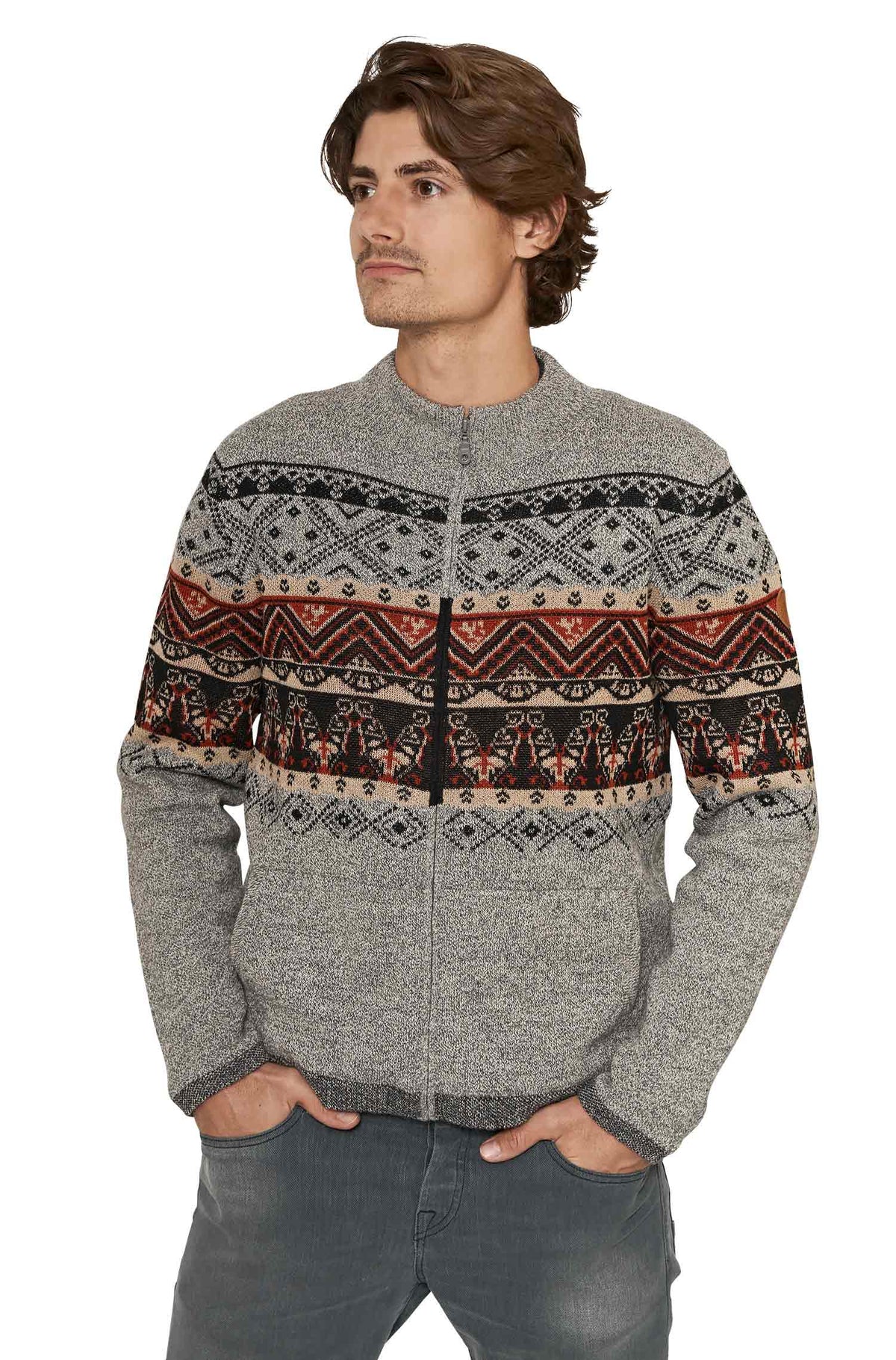Alpaka Strickjacke FIESTA, gefüttert-grau