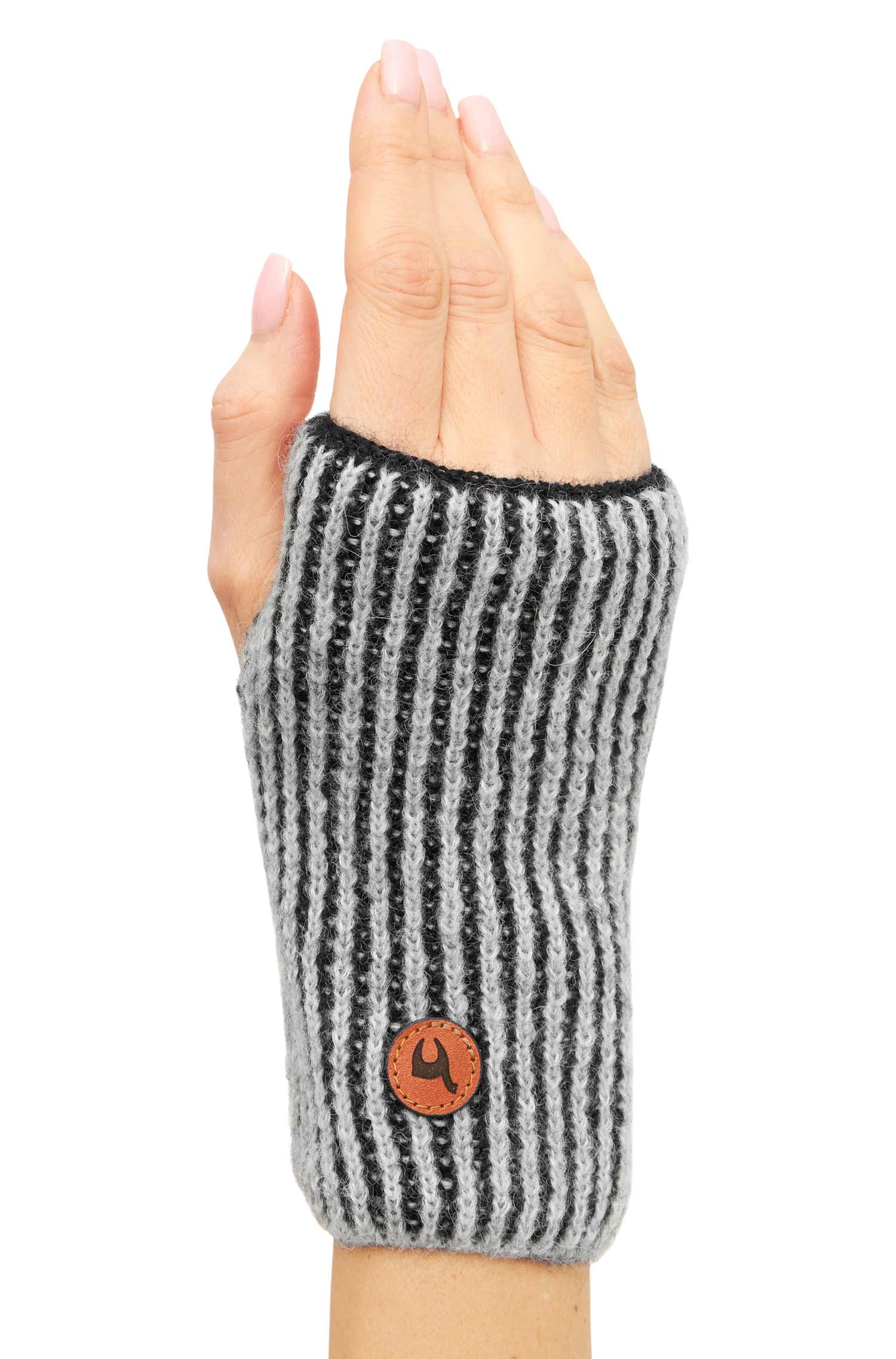 Alpaka Pulswärmer MARINO aus Baby Alpaka & Baumwolle-silber/schwarz