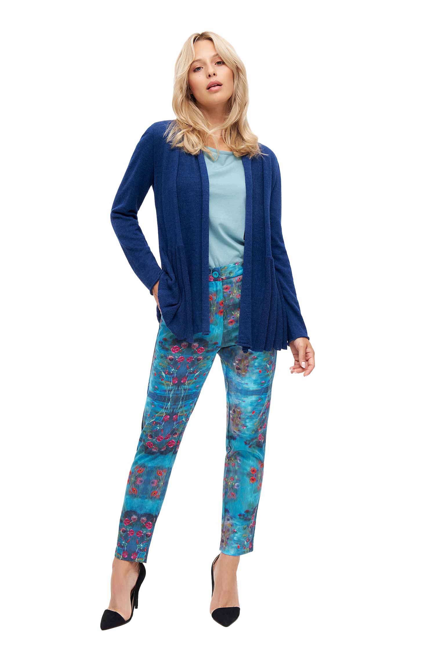 Alpaka Strickjacke MILKAR aus 100% Baby Alpaka-blau
