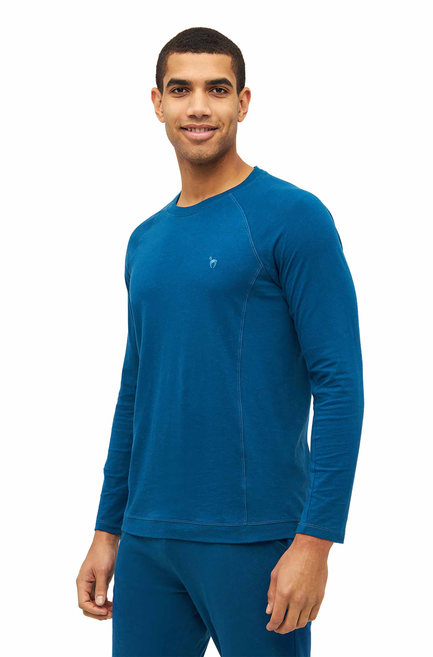 Alpaka Pyjama Herren Oberteil DREAMLINE aus Alpaka-Baumwoll-Mix-midnight blue
