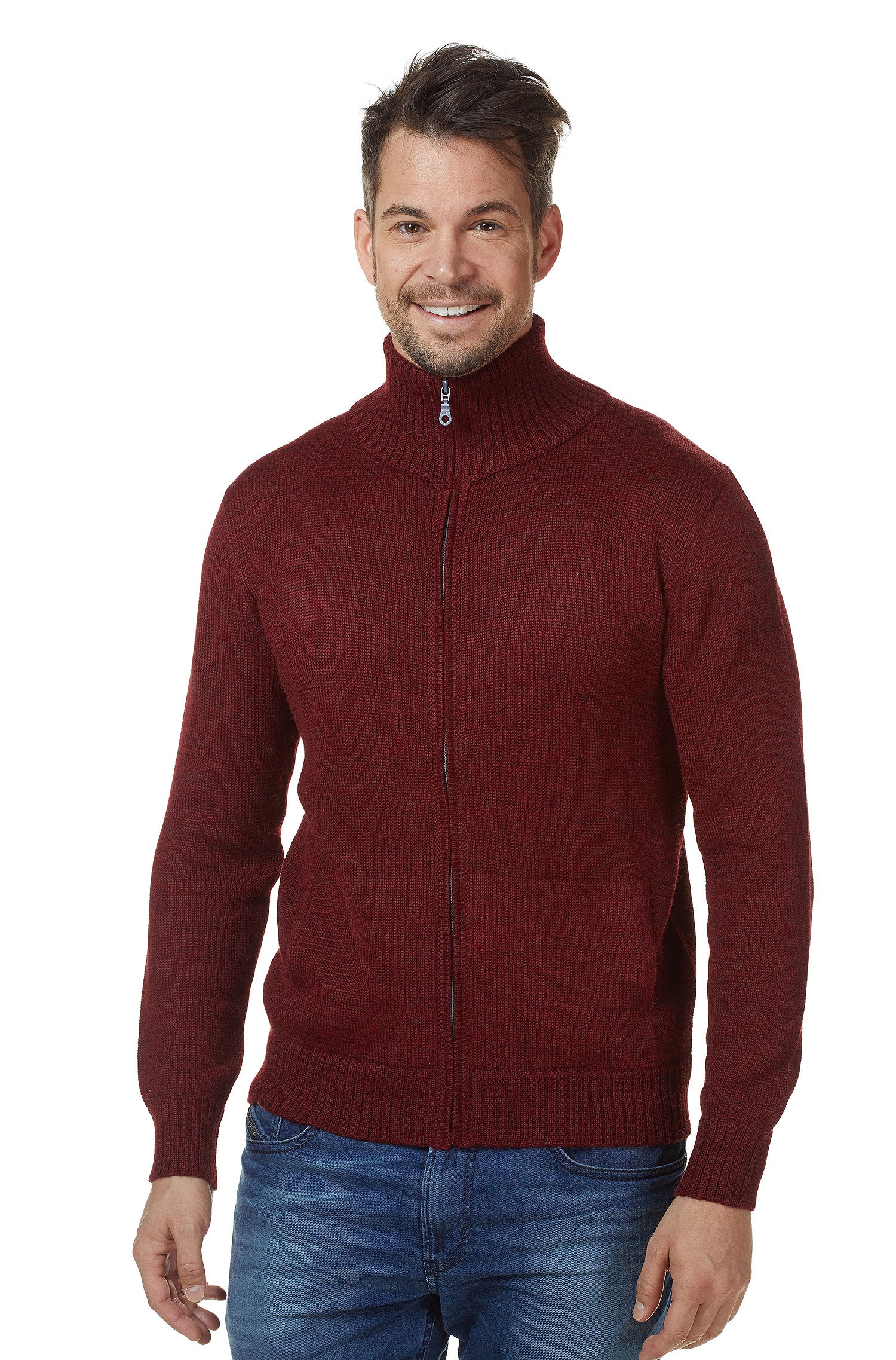 Alpaka Strickjacke RONALDO aus 100% Baby Alpaka-rot