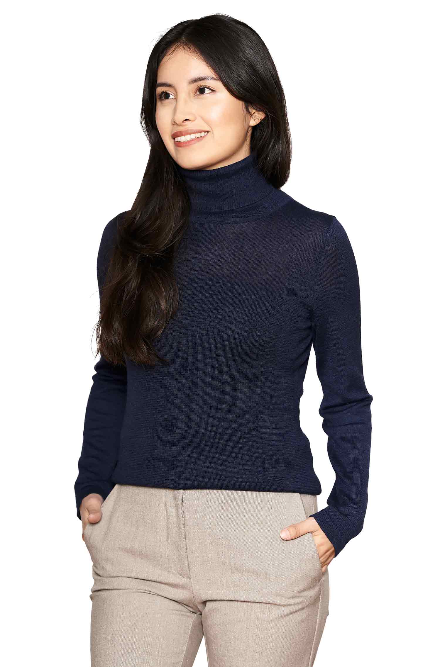 Alpaka Rollkragen Pullover MADAI aus Baby Alpaka und Seide-dunkelblau