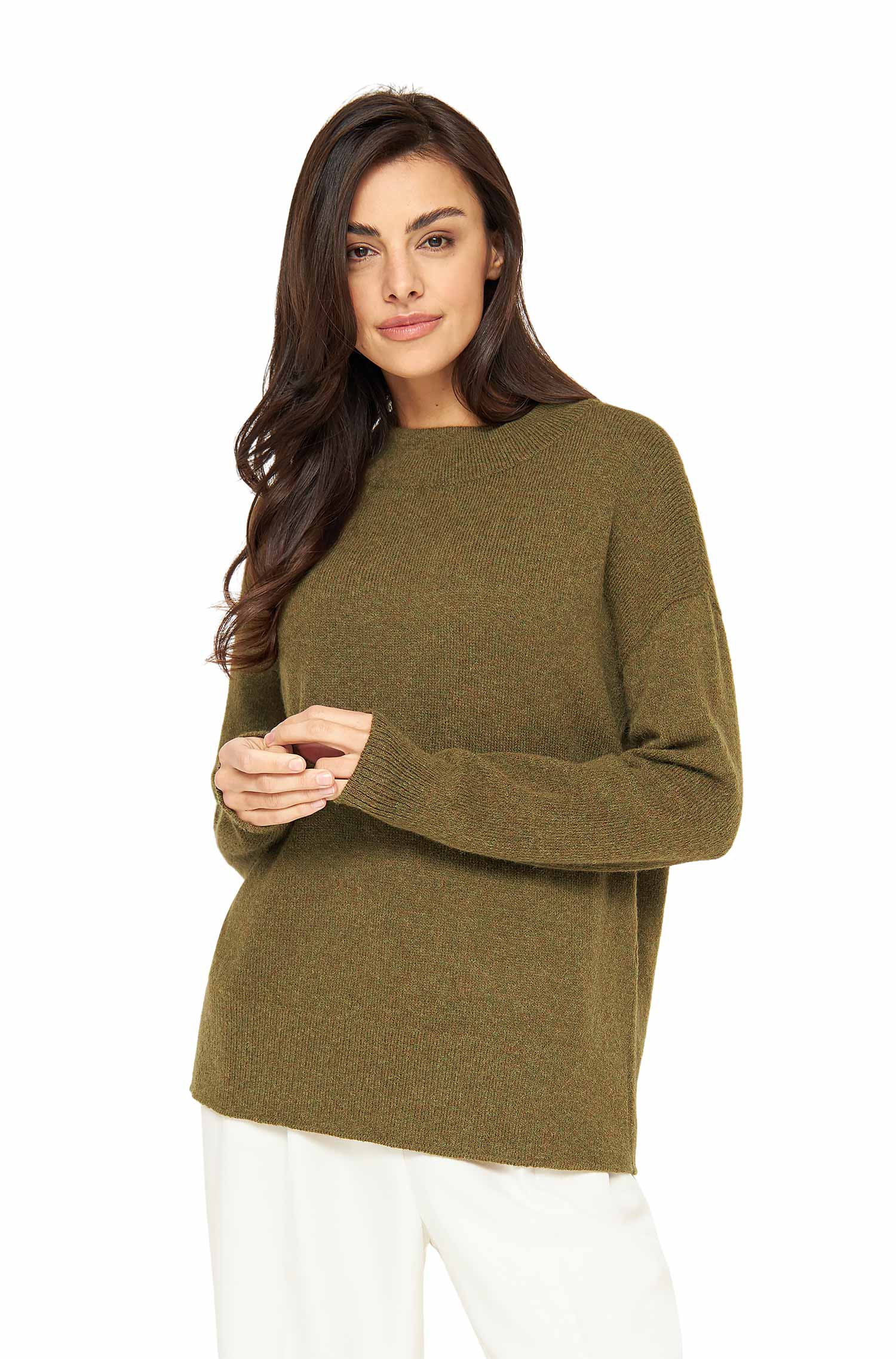 Alpaka Pullover GRAZIA aus Alpaka-Merino-Mix-olivgrün