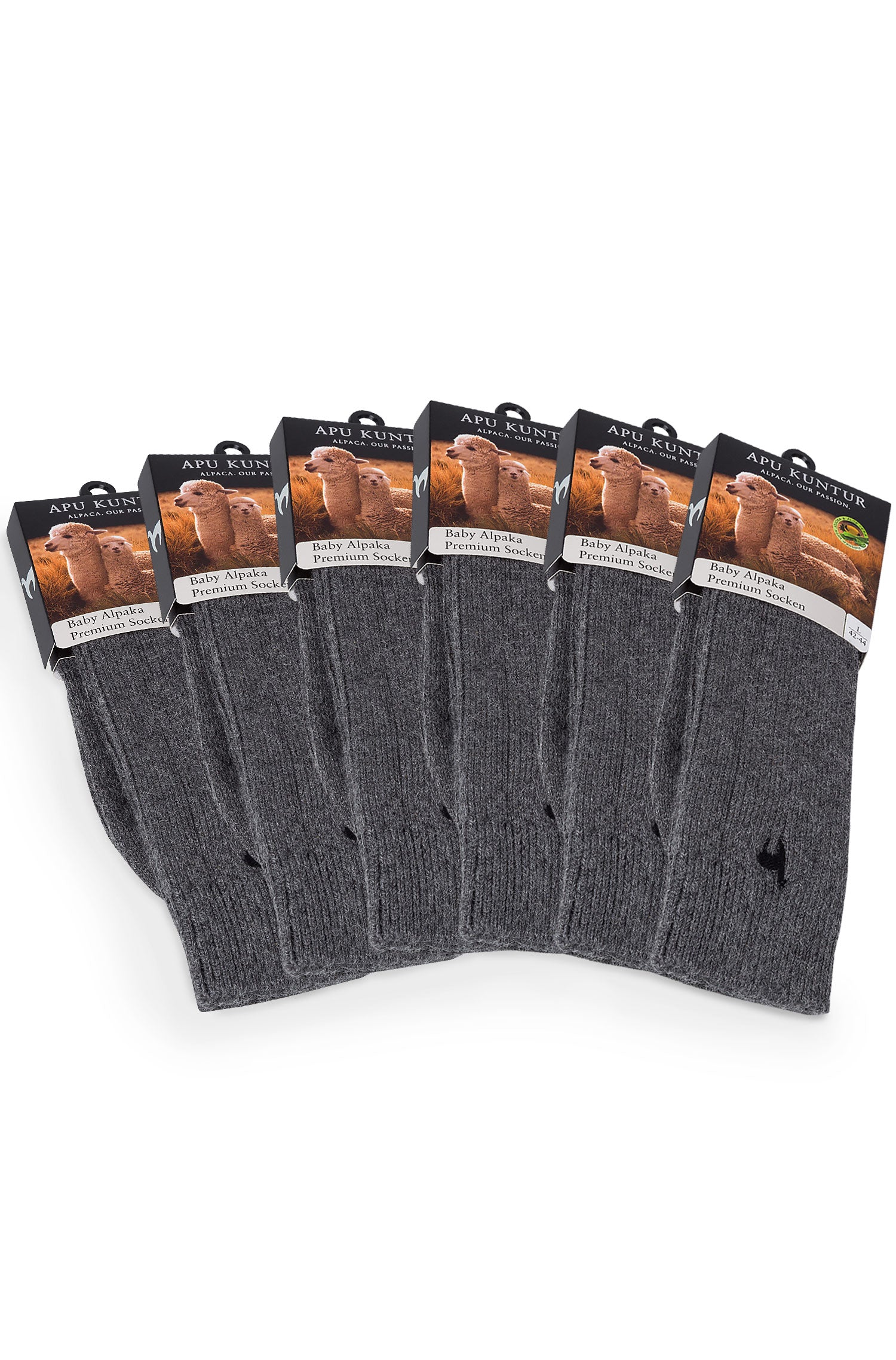 Alpaka Socken PREMIUM 6er Pack aus 70% Baby Alpaka & 25% Baumwolle-grau