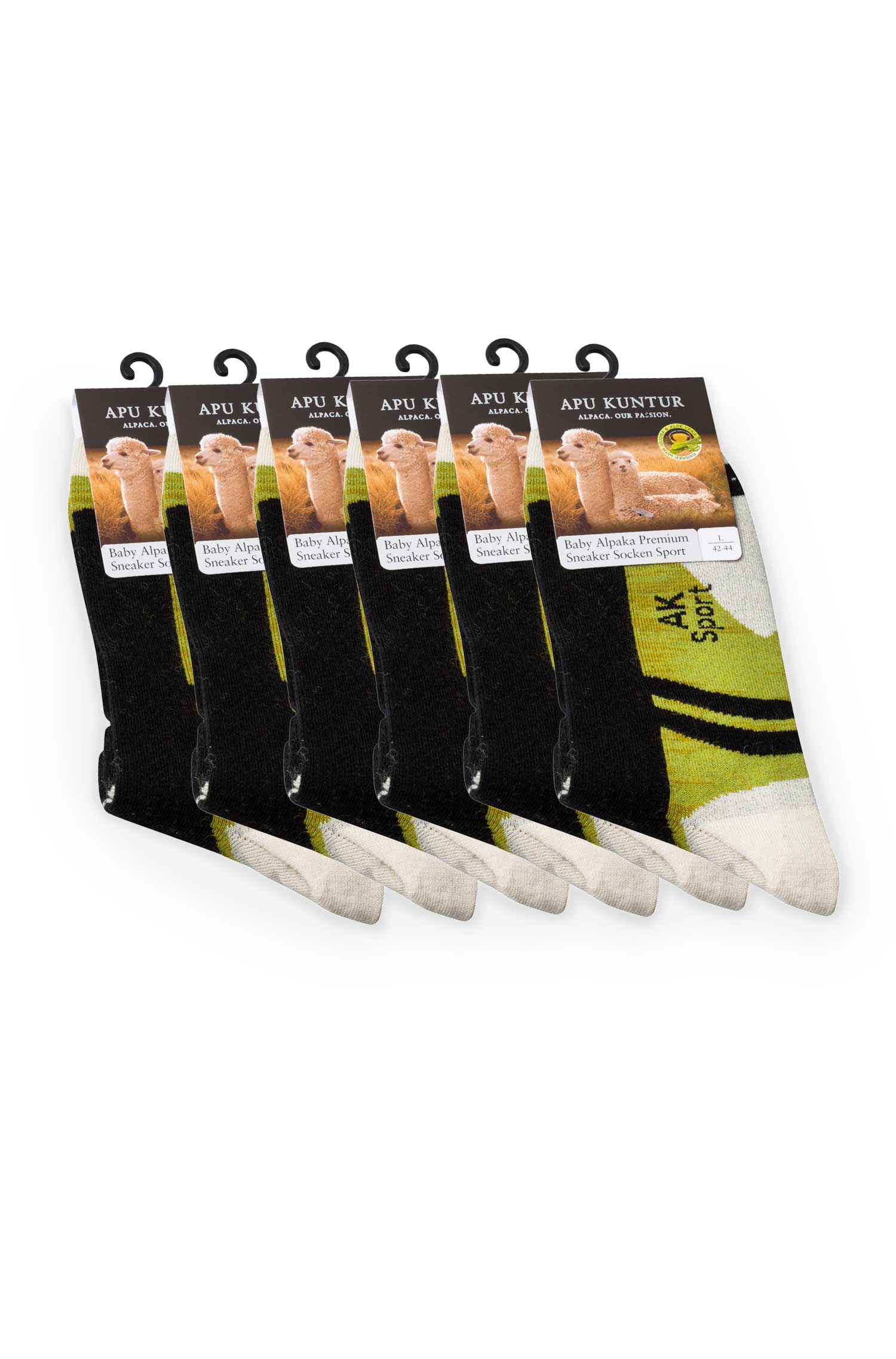 6er-Pack Premium SPORT SNEAKER SOCKE  in Naturfaser Qualität-schwarz/grün
