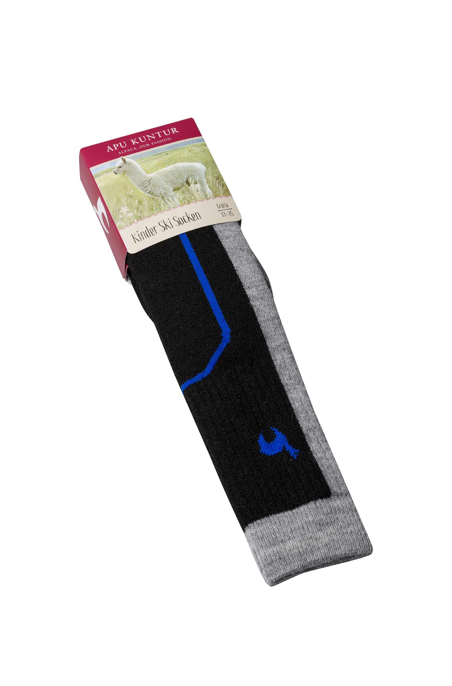 Alpaka KINDER SKI SOCKEN aus Alpaka Woll-Mix-schwarz/grau