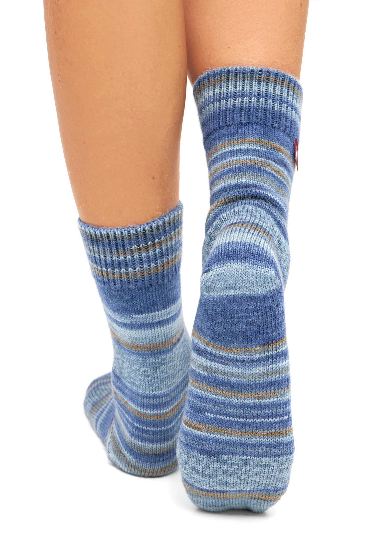Alpaka Kuschel-Socken HARMONY aus Alpaka-Wolle-Mix-ocker/blau