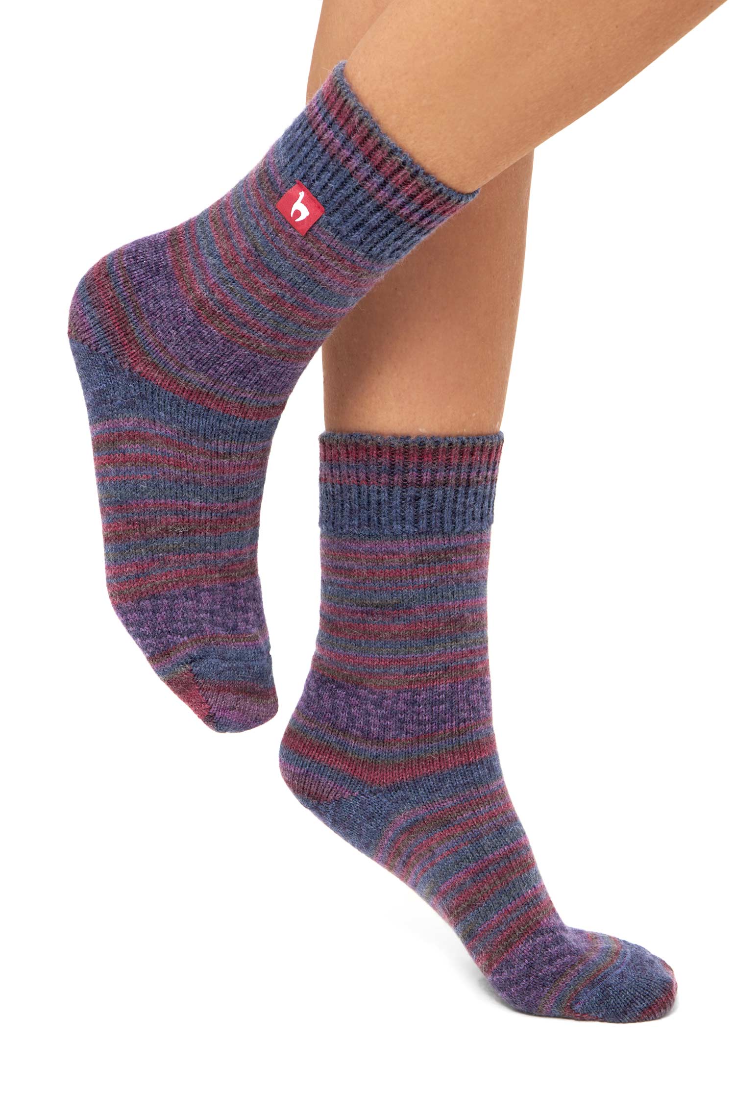 Alpaka Kuschel-Socken HARMONY aus Alpaka-Wolle-Mix-pflaume/blau