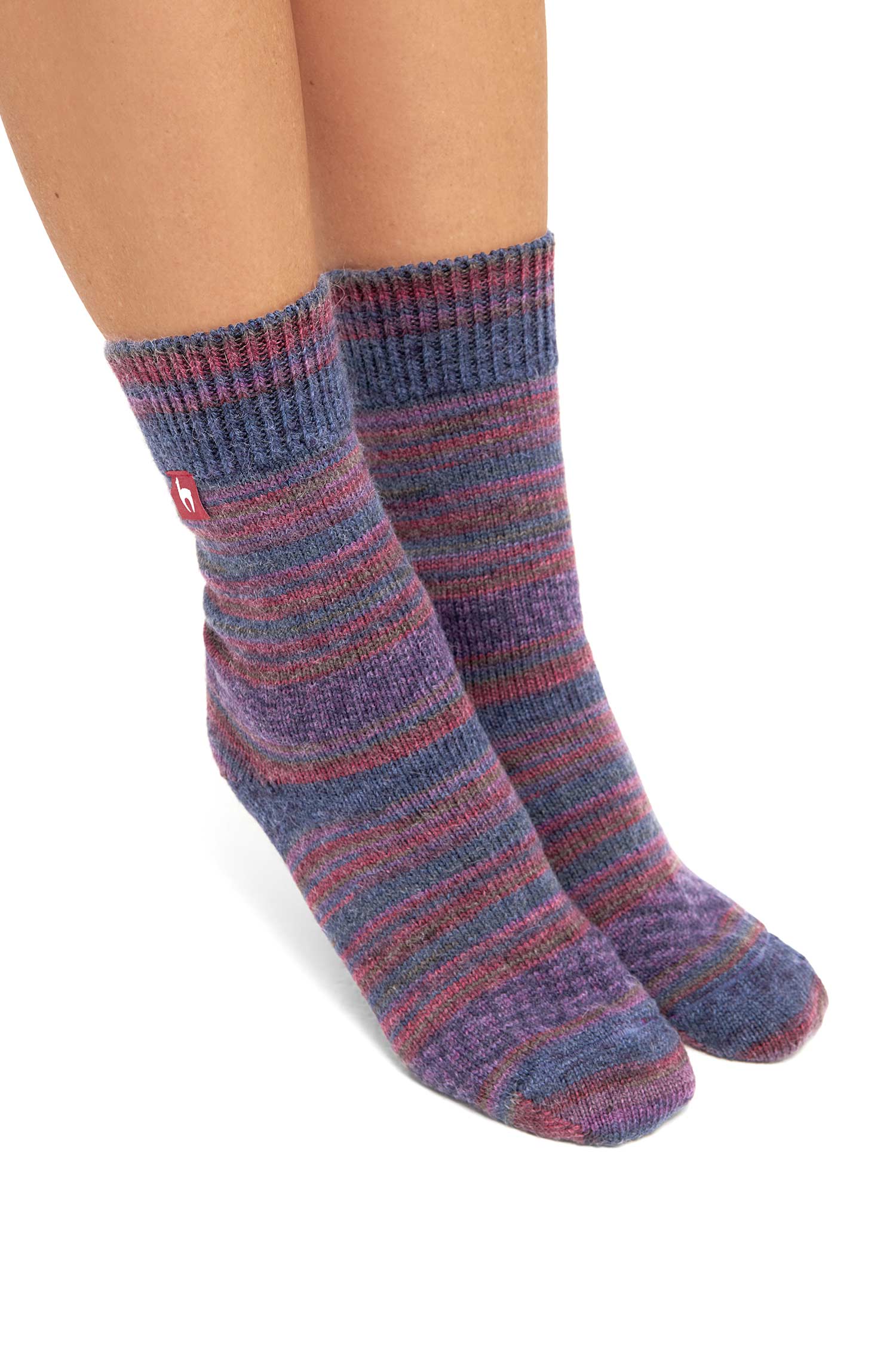 Alpaka Kuschel-Socken HARMONY aus Alpaka-Wolle-Mix-pflaume/blau
