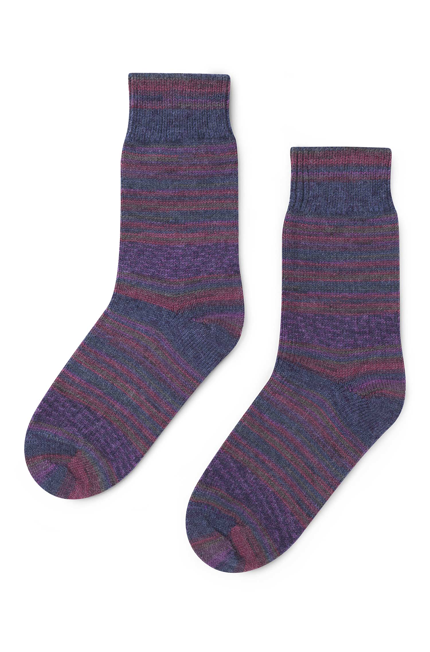 Alpaka Kuschel-Socken HARMONY aus Alpaka-Wolle-Mix-pflaume/blau