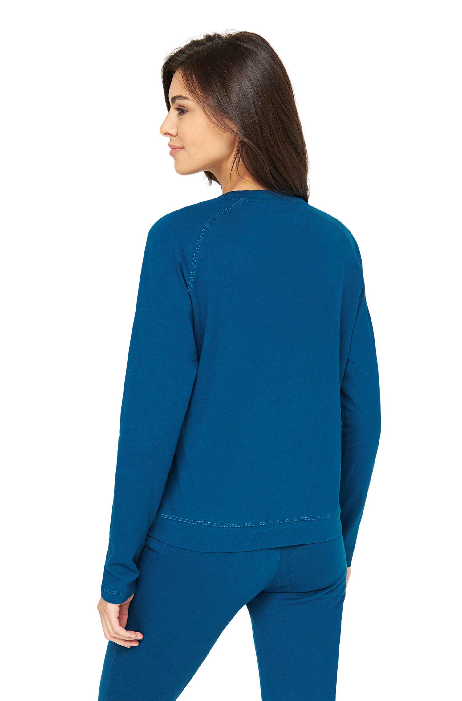 Alpaka Pyjama Damen Sweatshirt DREAMLINE aus Alpaka-Baumwoll-Mix-midnight blue